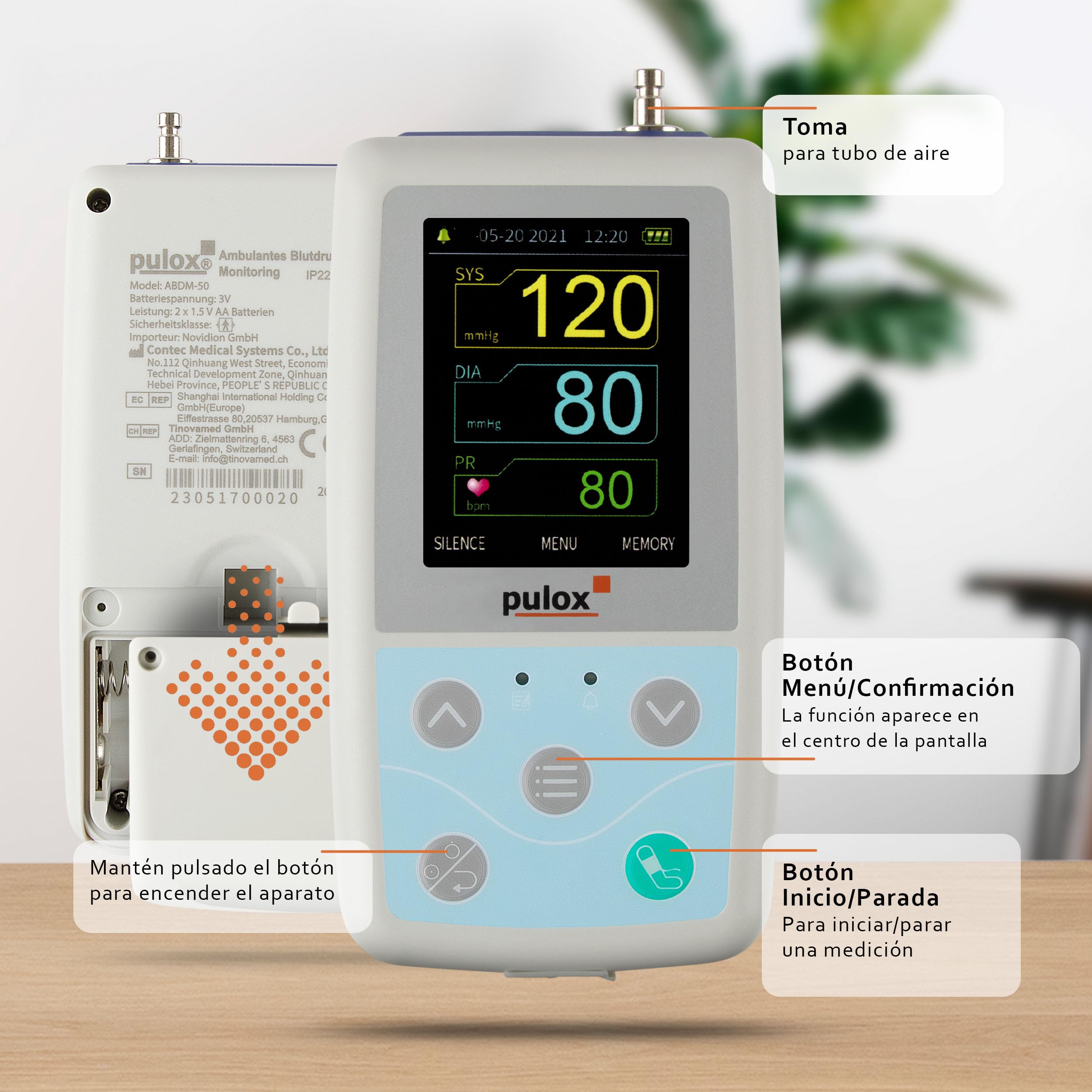 Pulox ABDM-50 Tensiómetro Ambulatorio - Medición automática de la Tensión Arterial durante 24 horas