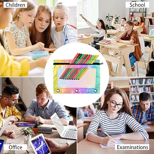 Miniatura 5 de Estuche para lápices Rainbow Axolotls para carpeta de 3 anillos con cremallera, estuche a granel con ventana transparente para lápices para