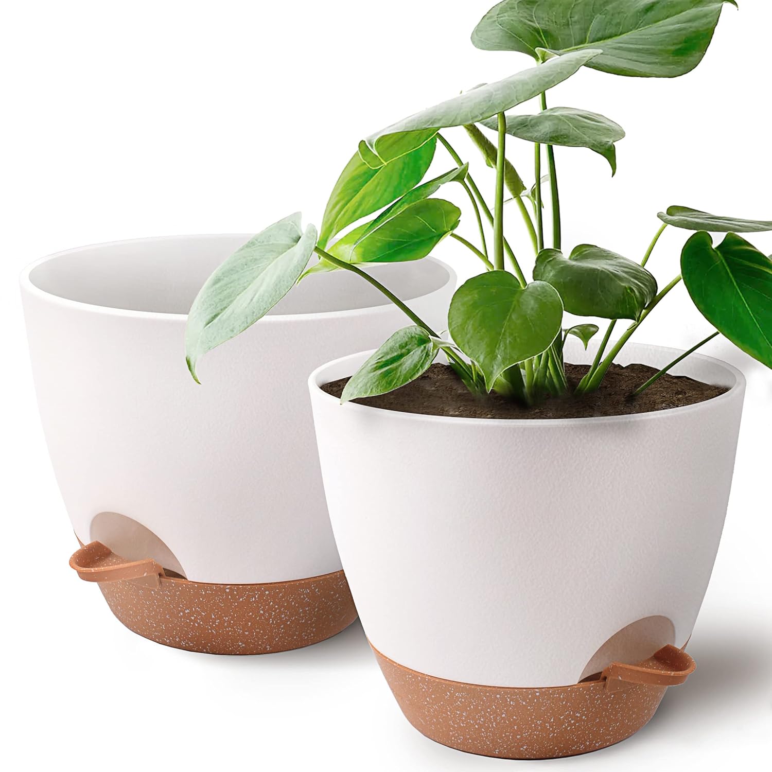 9 inch Plant Pots 2Pack, Self Watering Flower Pots Indoor Outdoor