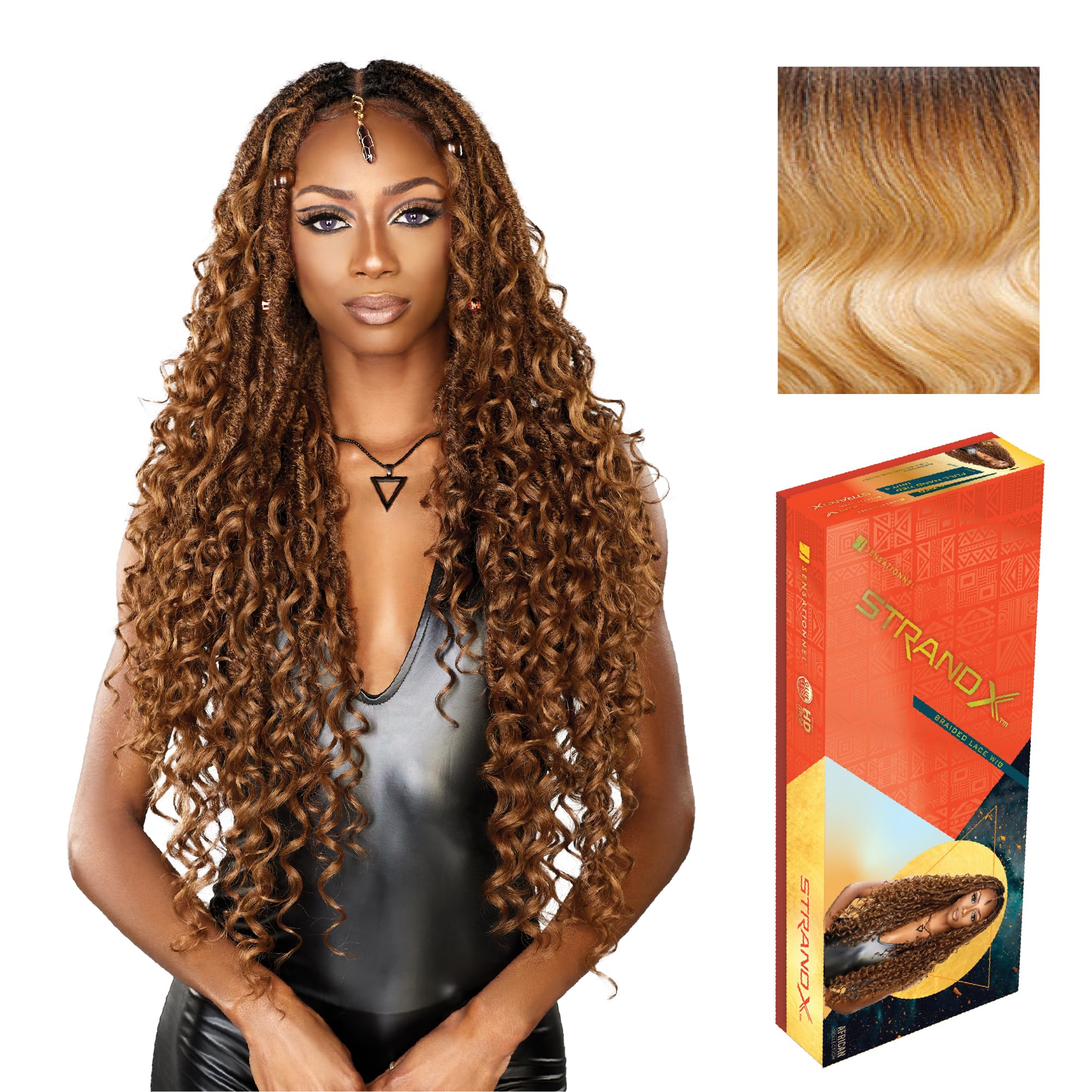 Photo 1 of Sensationnel Strand X Full Braided Lacewig - Unit 4 Hand Tied Boho Braid Style Kanekalon HD Glueless Wig (T4/27/613)