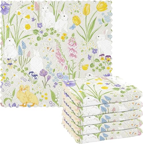 Paquete de 6 toallas de cocina para el hogar, diseño de conejo y pato, diseño de primavera de algodón para el hogar, secado rápido, paquete de 6