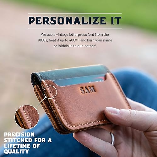 Miniatura 7 de The Gates Cartera plegable de cuero fino personalizado con clip para dinero (marrón)