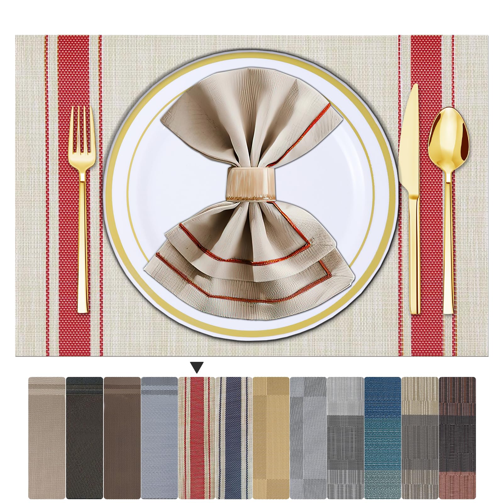 ARTAND Placemats Red Table Mats Set of 8 Woven Vinyl Place Mats for Dinner Table Washable & Durable Indoor/Outdoor Use Table Accessories -8 Pcs,01 Red