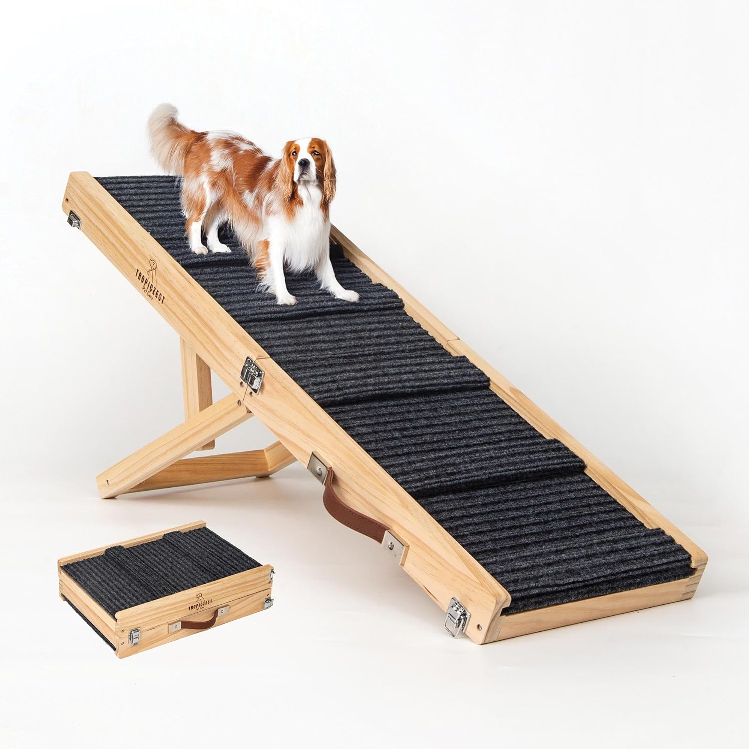 Upgraded 2025 Adjustable Dog Ramp 34.64" Foldable Wooden Pet Ramp with 5 Heights 13.6–21.5" Non-Slip Mat & Handle Ramp for Bed Couch Sofa & Outdoor. 34.64 Inch / medium