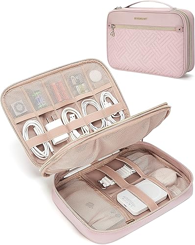 BAGSMART Funda organizadora electrónica, cable de doble capa y bolsa organizadora de viaje para cables de carga, color rosa