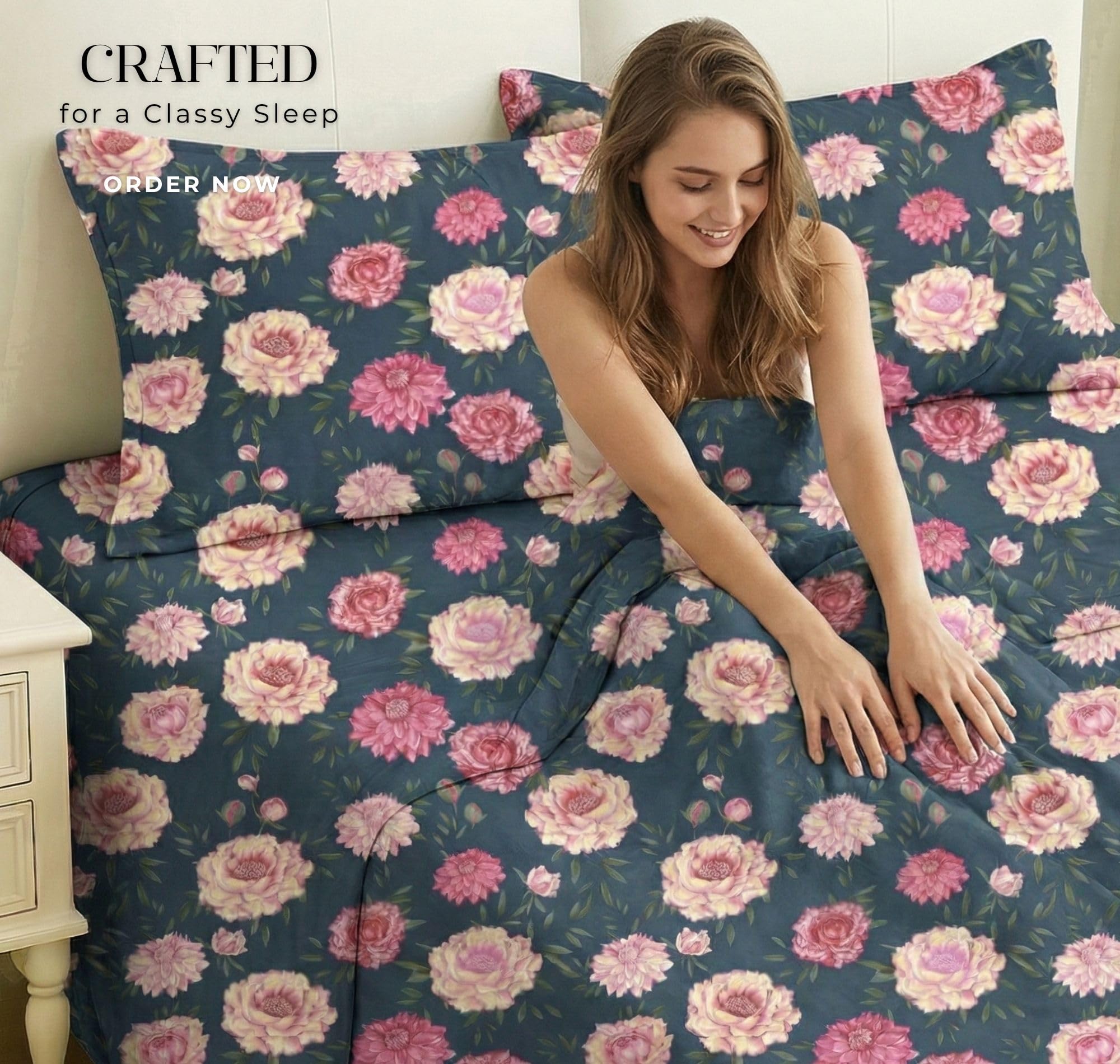 VAS COLLECTIONS Cloud Cotton Double Bedsheet 180 TC | Soft & Breathable Cotton Bedding Set with 2 Pillow Covers | Elegant Floral Printed Bed Sheet for Bedroom & Home | 90 x 90 Inches (Midnight Bloom) 2