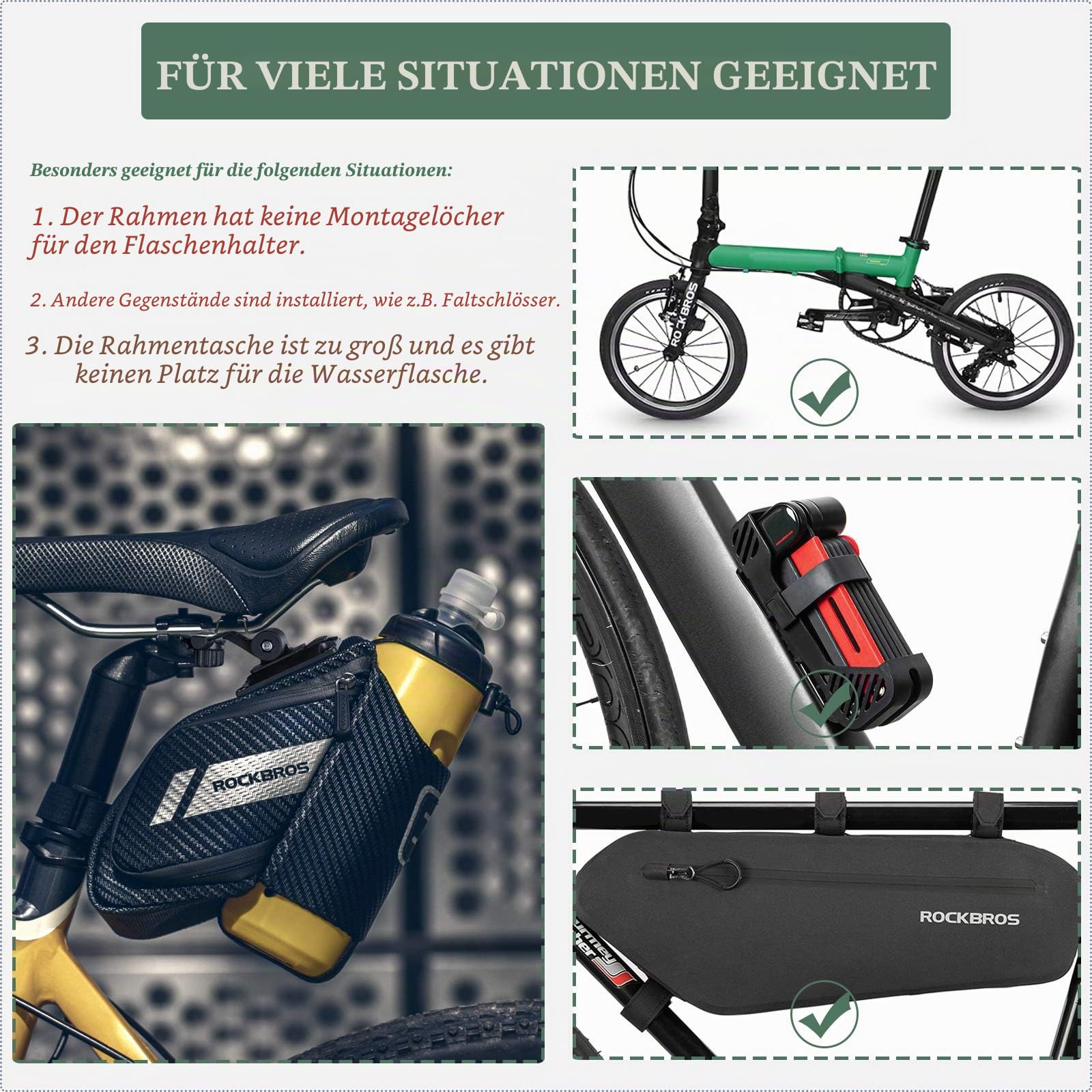 ROCKBROS Fahrradsatteltasche Fahrradtasche mit Flaschenhalter Reflektierend Fahrradsitz Tasche für MTB, Rennrad, Faltrad Schwarz ca. 1L