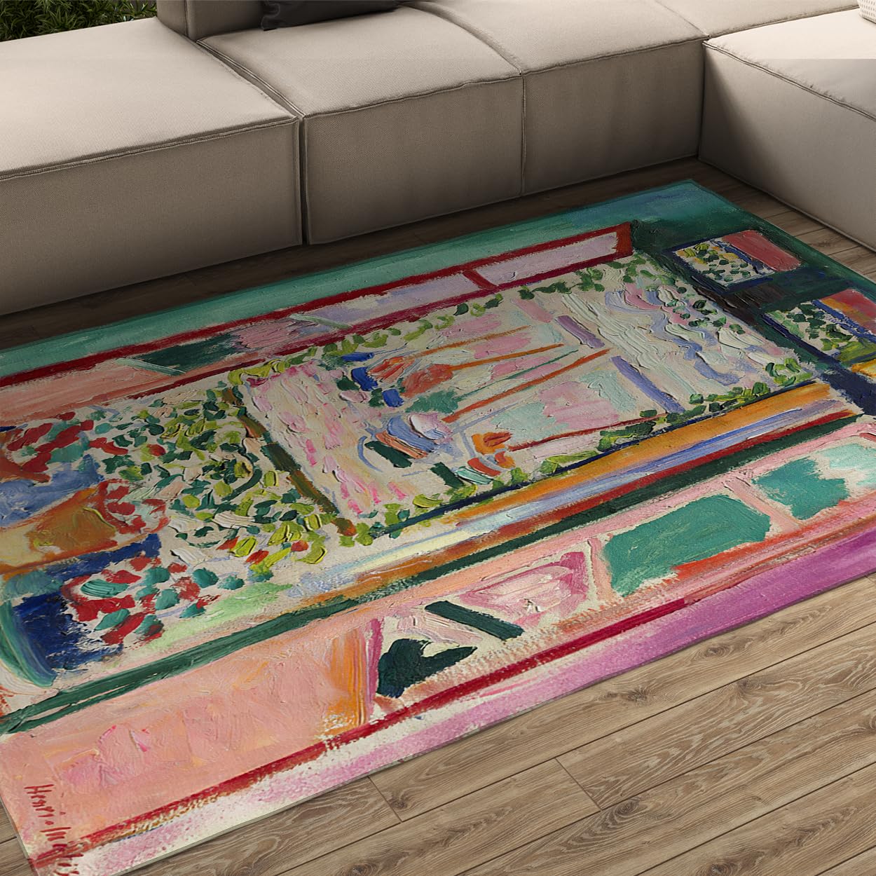 Grand tapis botanique rose 60x120cm lavable pour le salon et la chambre