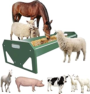[New Upgrade] Stainless Steel Goat Feeder 45 Inch, Heavy Duty Large Capacity Feed Trough, Thickened Livestock Feeder, Easy to Clean, for Goats, Sheep, Horses, Cattle, Alpacas