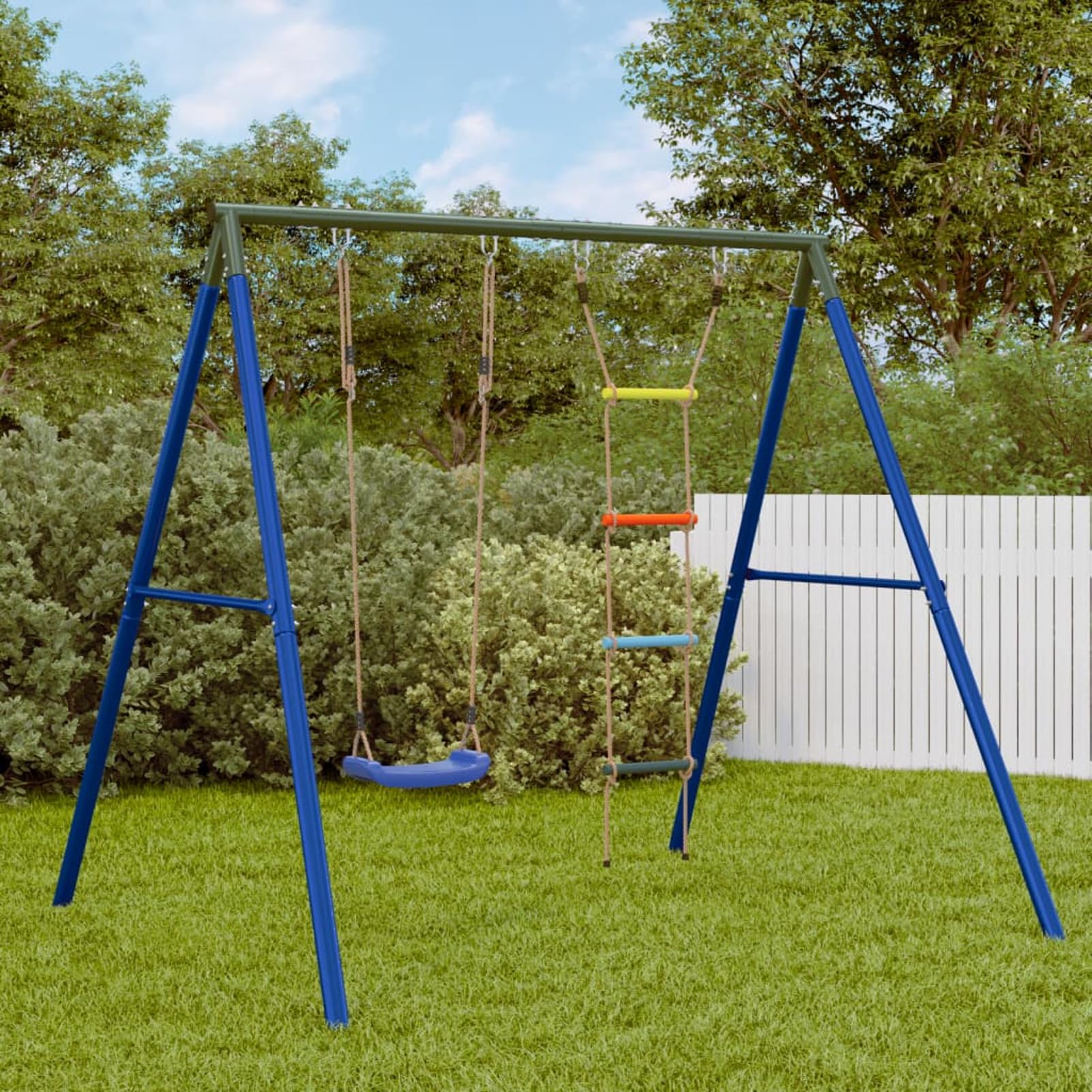 Schaukel-Set mit Schaukelsitz und Strickleiter, Schaukelgestell, Schaukel Outdoor Mit Gestell, Doppelschaukel, Gartenschaukel, Draußen Schaukeln - 3283581