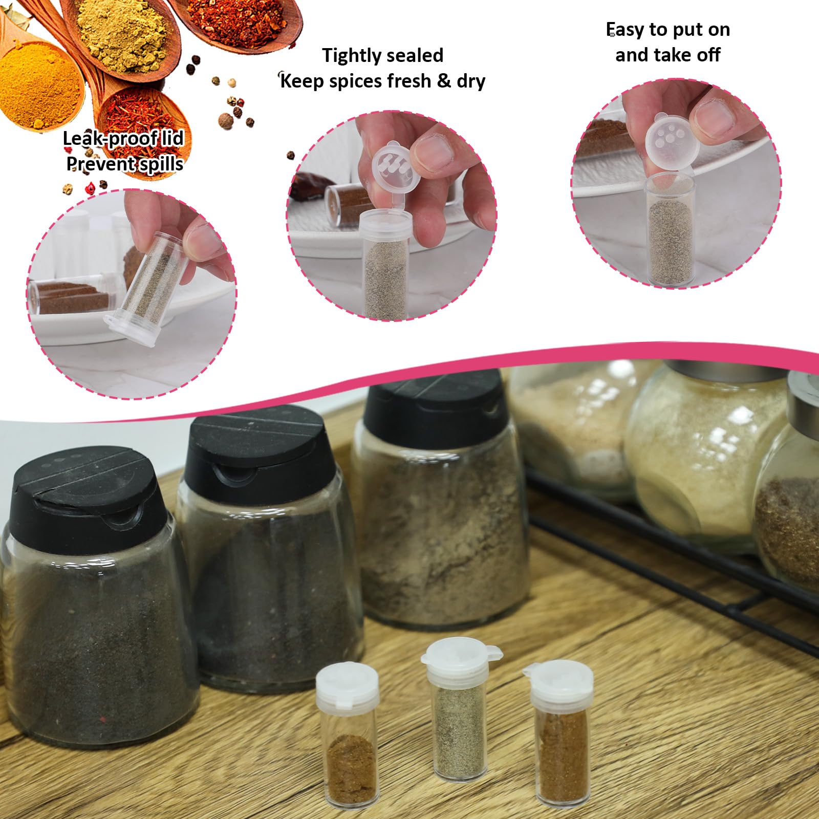Zestaw 10 mini solniczek do soli z butelek na przyprawy, małe solniczki i pieprzniczki, plastikowe, mini solniczki w podróży, do solenia i pieprzniczek, 10 szt