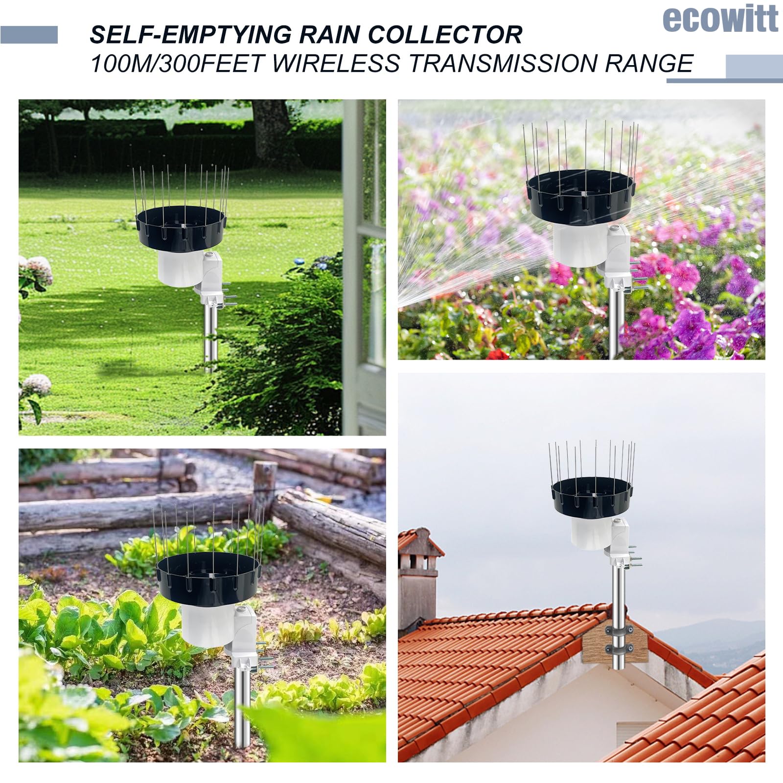 ECOWITT HP2552 stacja pogodowa 7 w 1, czujnik 4 w 1 WS68 + 7-calowa kolorowa konsola TFT Wi-Fi + czujniki temperatury i wilgotności do wewnątrz/na zewnątrz WH32 + deszczomierz WH40H
