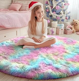 PAGISOFE Round Rugs 5Ft, Fluffy Rugs for Bedroom,Cute Rug for Girls Room...