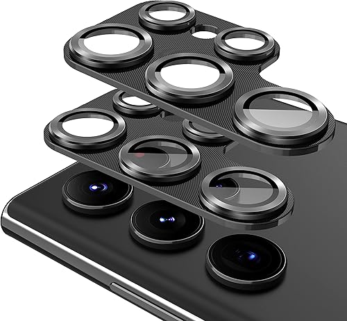Suoman Protector de lente de cámara para Samsung Galaxy S23 Ultra, no afecta el flash Película de vidrio templado 9H, cubierta protectora de metal