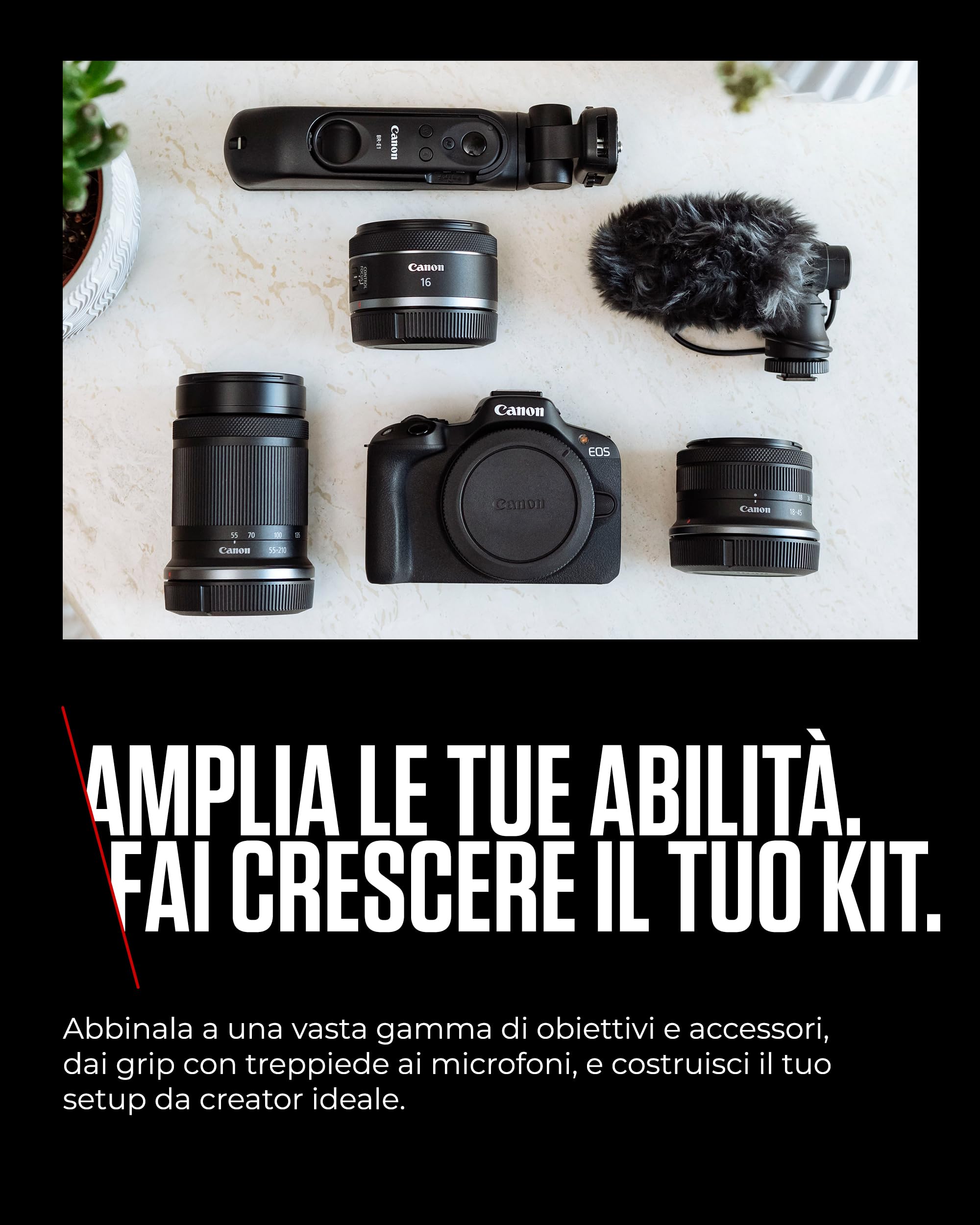 Canon EOS R50 Content Creator Kit | Fotocamera Mirrorless APS-C, 4K, WiFi, Bluetooth | Compatta, Ideale per Vlogging, per Principianti e Professionisti