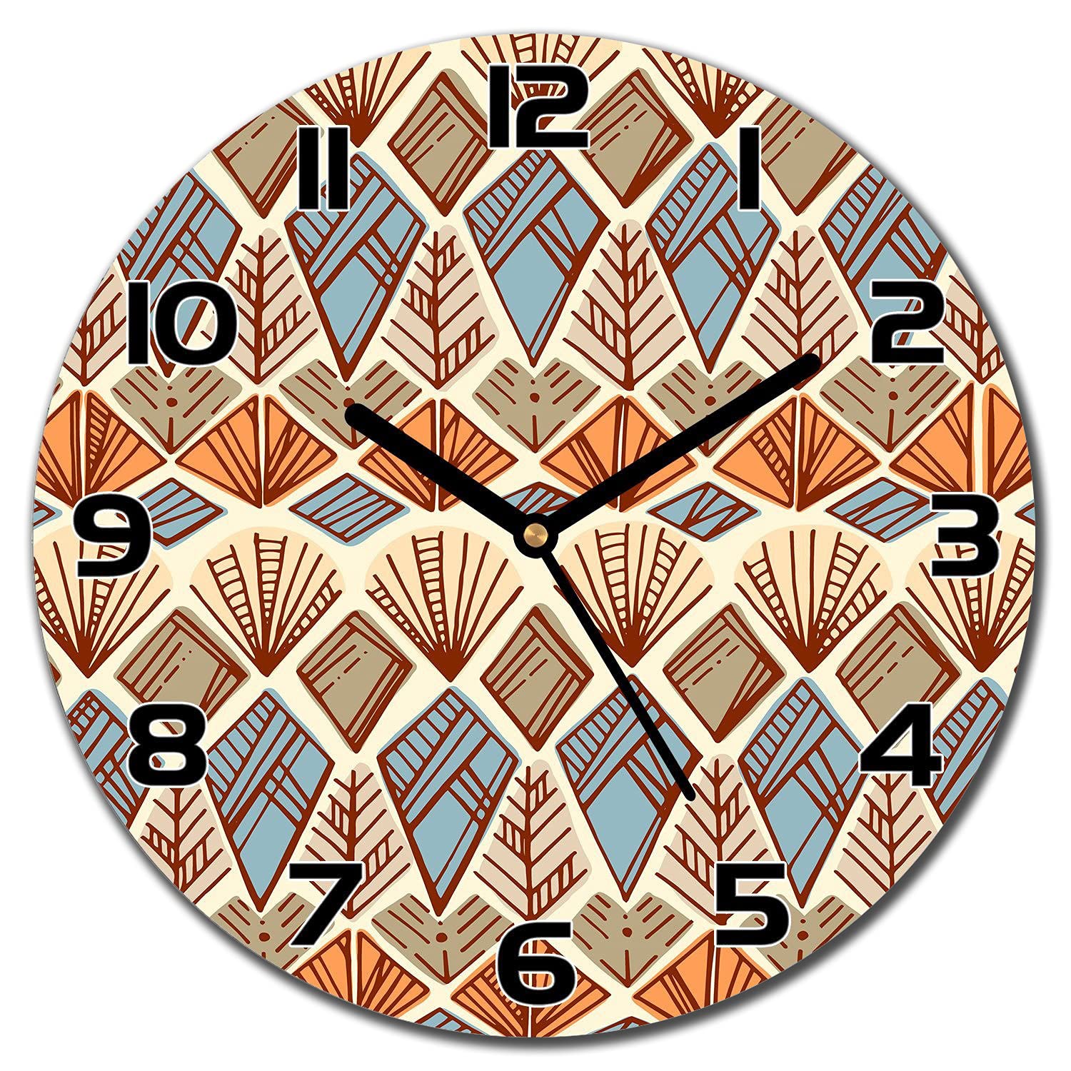 Horloge en verre lisible aiguilles noires 30 cm brun ethnique