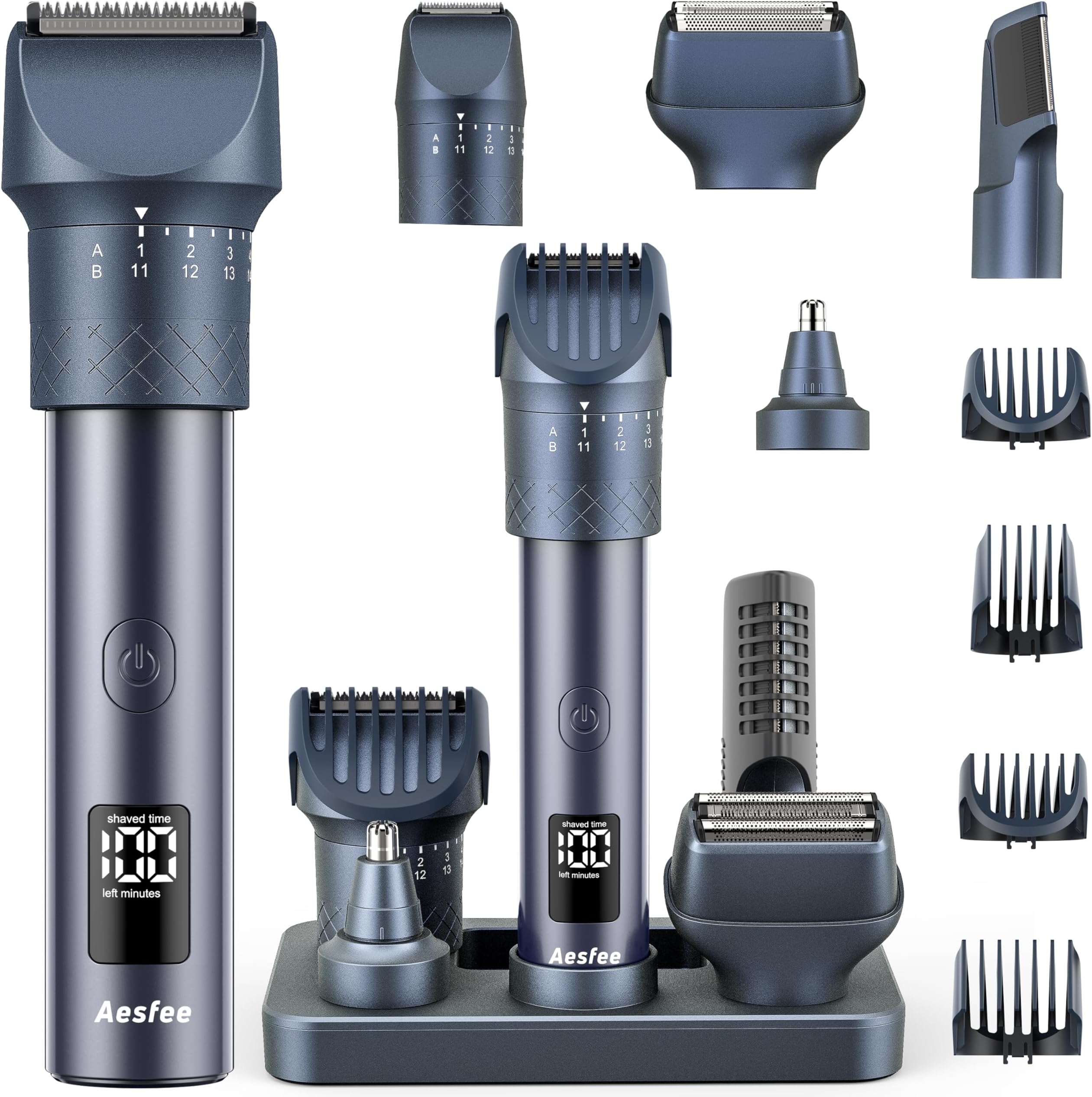 Men's Beard Trimmer 5-in-1 Grooming Kit, Hair Clipper for Men 20 Adjustable Settings IPX7 Waterproof, USB-C Charging Dock with LED Display & Travel Lock, Gift for Men