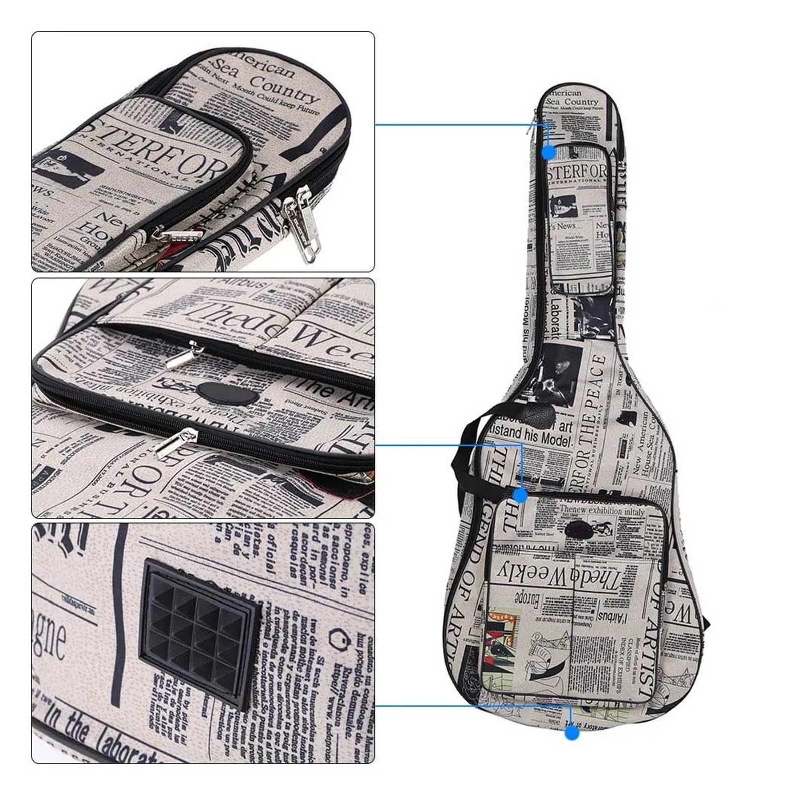 Funda para Guitarra Funda de Transporte for Guitarra acústica clásica Folk 40"/41" con Correas Acolchadas y Cosidas Estilo periódico, Tela Oxford 600D(For 40inch)