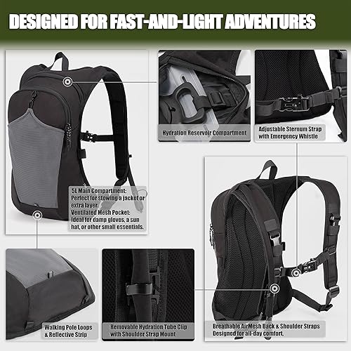 Miniatura 5 de Mochila convertible 2 en 1 para el pecho y mochila de hidratación con bolsa de agua de 2.5 L, chaleco de hidratación Molle ajustable para mujeres