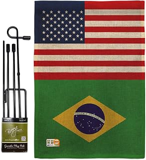 Brazil US Friendship Burlap Burlap Garden Flag Set with Stand Regional USA American Alliance World Country Particular Area Small Decorative Gift Yard House Banner Double-Sided Made In 13 X 18.5