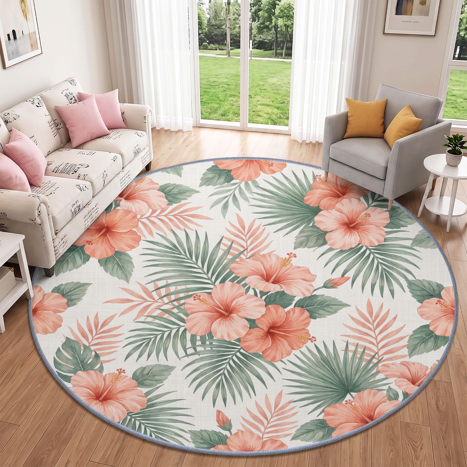 Alfombra redonda de pelo bajo con diseño de selva tropical, 160 cm, para
