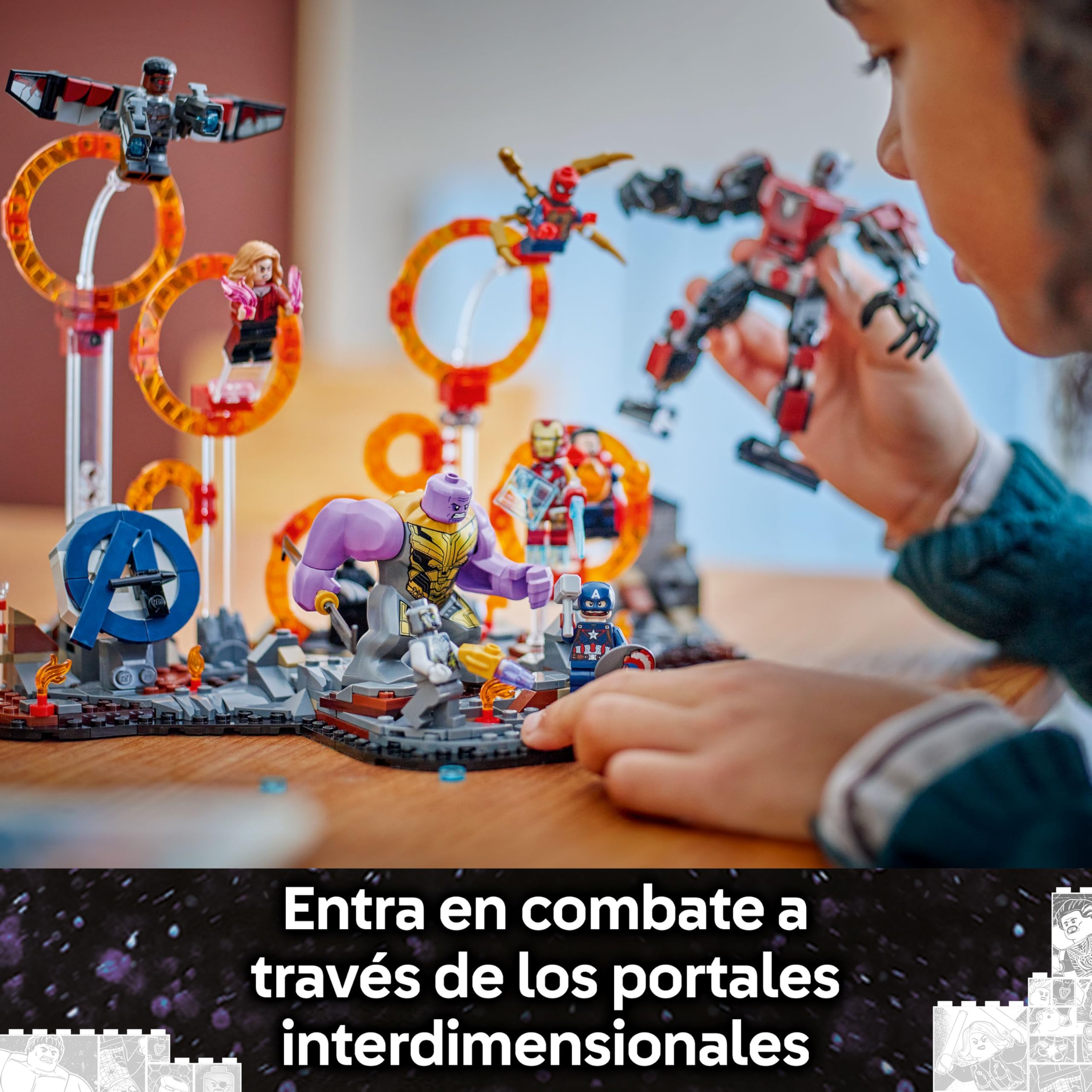 LEGO Marvel Batalla Final de Vengadores: Endgame, Juguete de Superhéroes, Figura de Thanos, Meca de Ant-Man y Minifiguras de Iron Man, Capitán América y Black Panther, Regalo para Niños y Niñas 76323