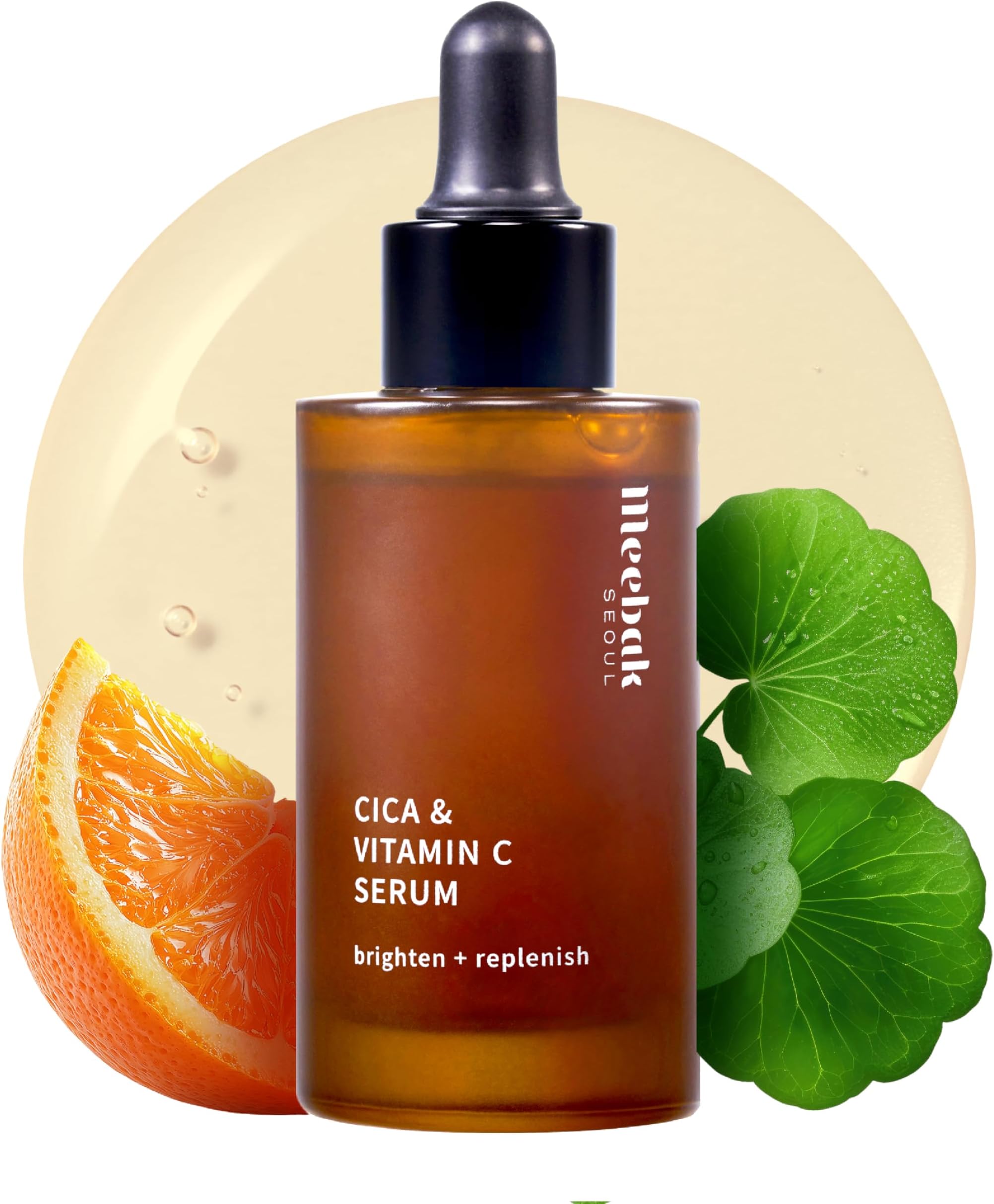 Meebak Korean Vitamin C Serum | Radiance Face Serum | Soothing Formula with Centella Asiatica, Panthenol & Adenosine for Glowing Skin | Lightweight Daily Formula