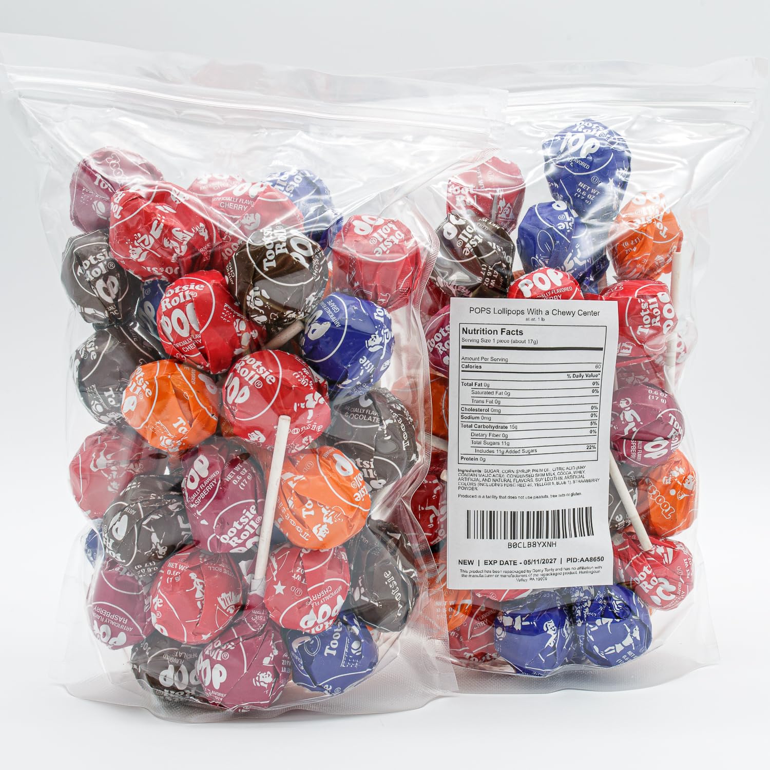 POPS Lollipops 2 lb – Bulk Bag, 5 Assorted Flavors, Gluten Free, Chewy Center & Hard Candy Coating, Individually Wrapped Suckers (48 Pieces)