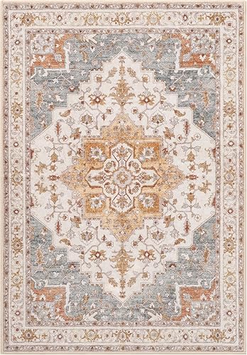 Miniatura 2 de Mecko Alfombra tribal de 2 x 3 pies envejecida para entrada, suave, lavable, antideslizante, contemporánea, alfombra decorativa para oficina,