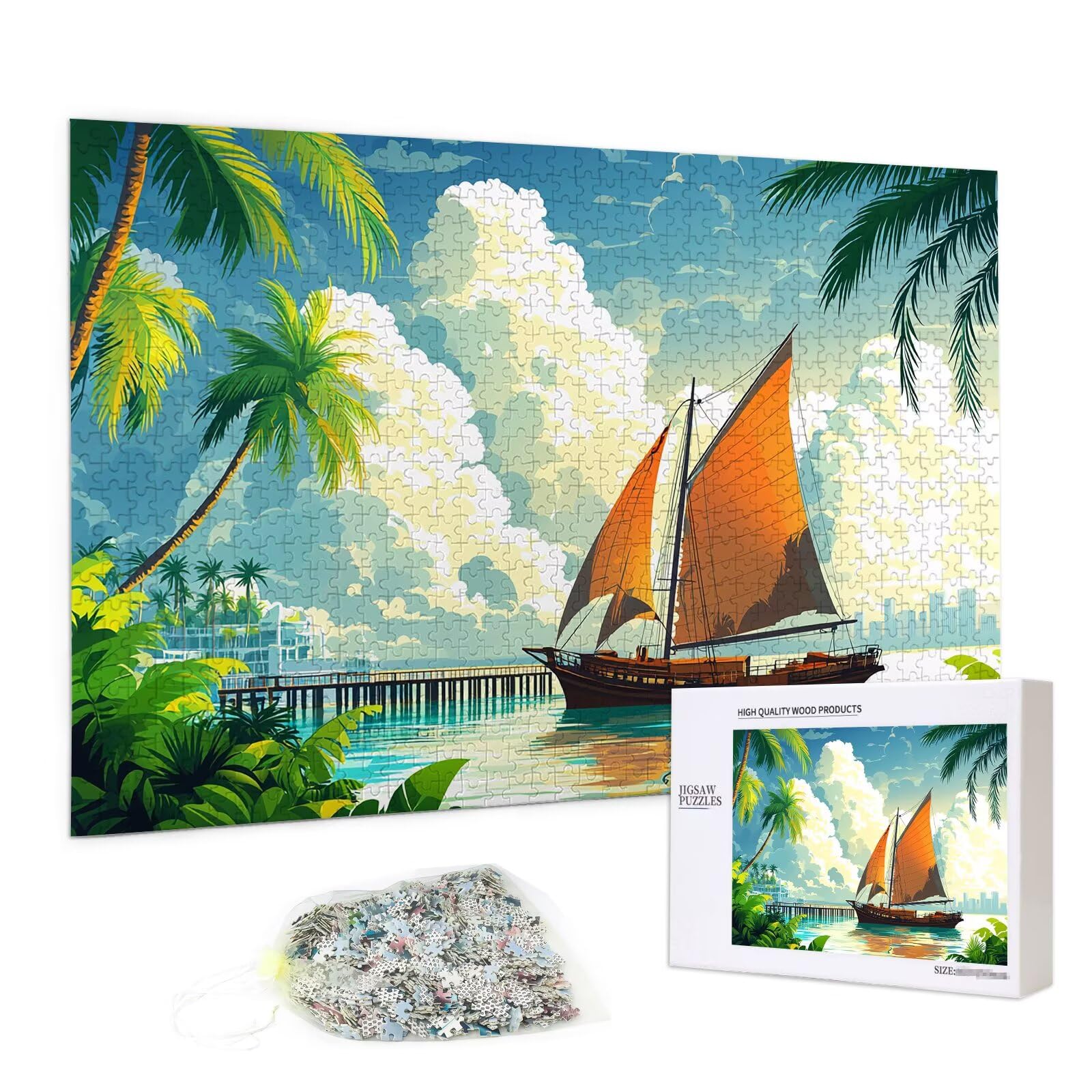 Puzzle 3000 sztuk dla dorosłych, drewniane łodzie puzzle dla dorosłych, trudne drewniane łodzie łamigłówki, rodzinne gry edukacyjne, łamigłówki z pudełkiem na prezent do dekoracji domu prezent dla