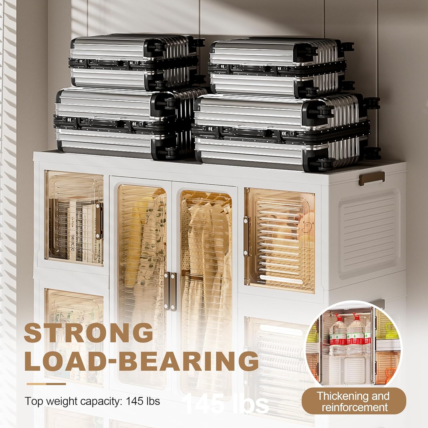 Leavader Portable Wardrobe Closet, Large Collapsible Plastic Wardrobe with Wheels, Foldable Clothes Storage Cabinet with 8 Shelves, 2 Hanging Rod and 16 pcs Hangers