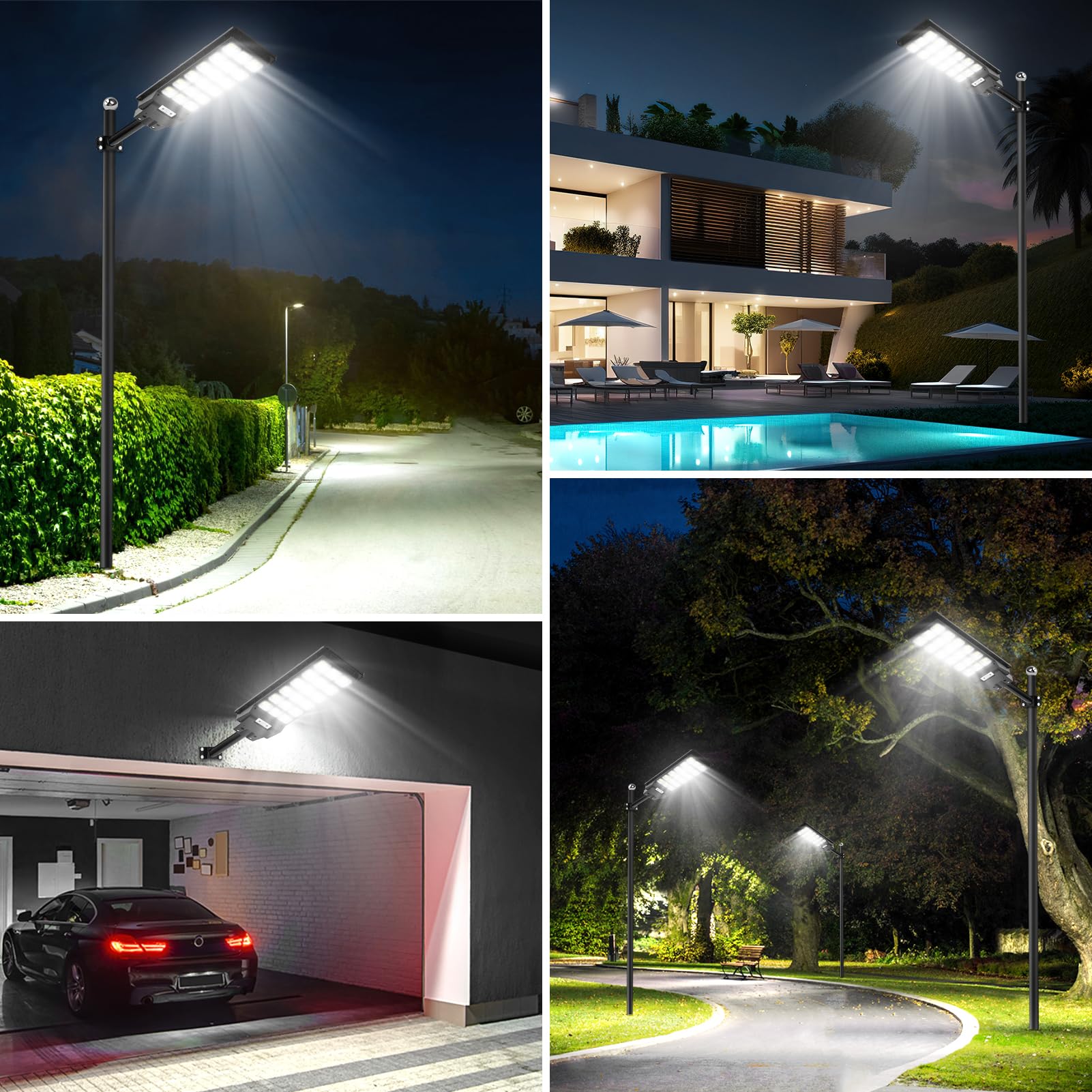 Viugreum 4 Packs Farolas Solares Exterior 600W, Potente Con Control Remoto, IP65 Impermeable, 6500K Foco Solar Con Sensor de Movimiento, Luz de Seguridad Para Jardín y Patio