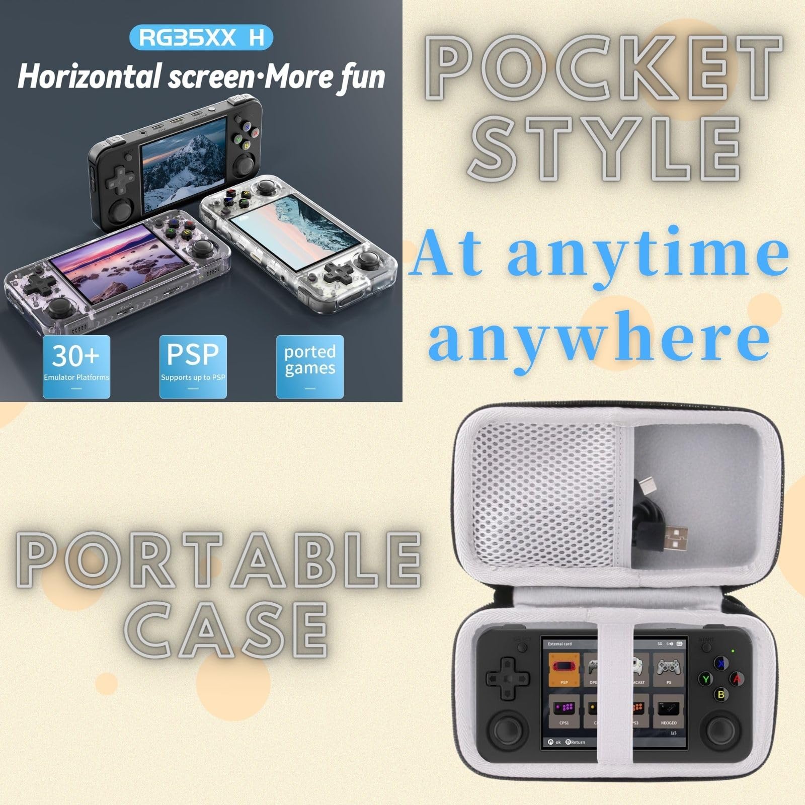 ANBERNIC RG35XX H Linux Retro Handheld Game Console With Case 35xx
