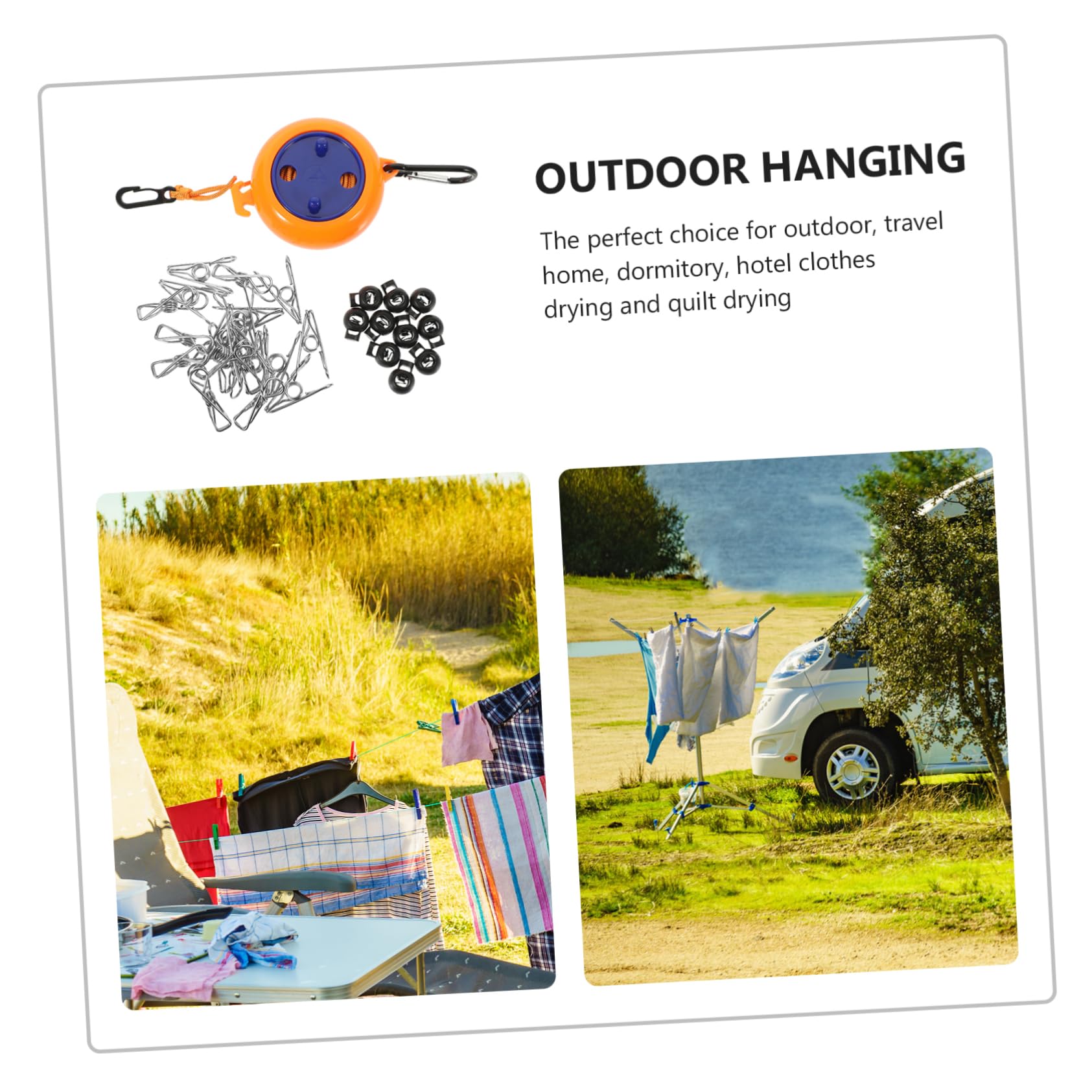 SOLUSTRE 1 Set Windproof Portable Clothesline Retractable Travel Clothes Rope for Outdoor Drying Camping and Laundry Use No Tangling Strong