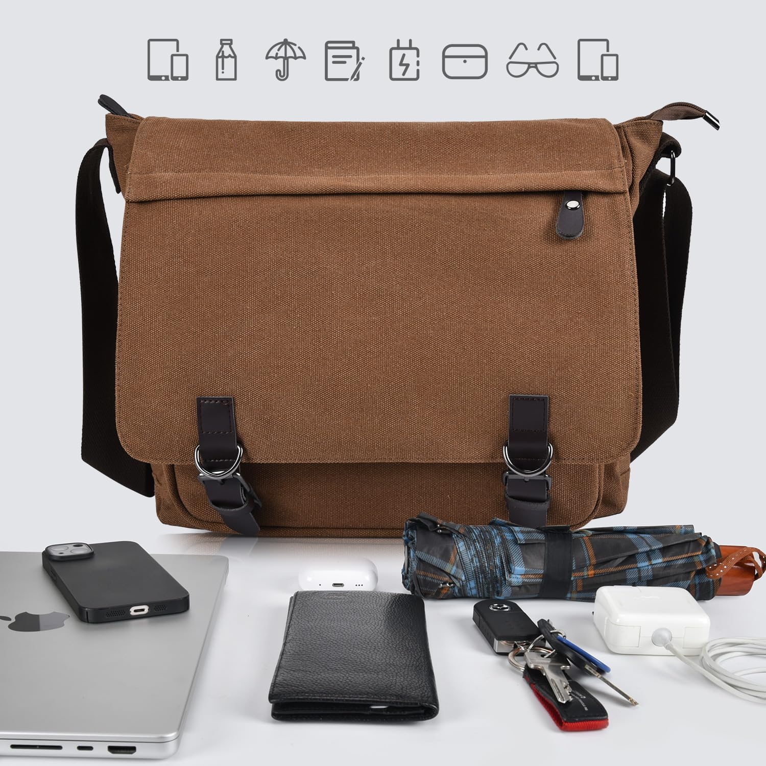Canvas Vintage Messenger Bag Shoulder bag Large Travel Crossbody bags for Men Women 14 inch Laptop Bag Bookbag Work - Image 5