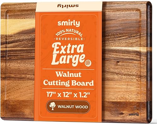 Miniatura 10 de Smirly Tabla de cortar de alerce no tóxica para cocina [1.2 pulgadas de grosor] [17 pulgadas extra grande] Tabla de cortar con ranura profunda para
