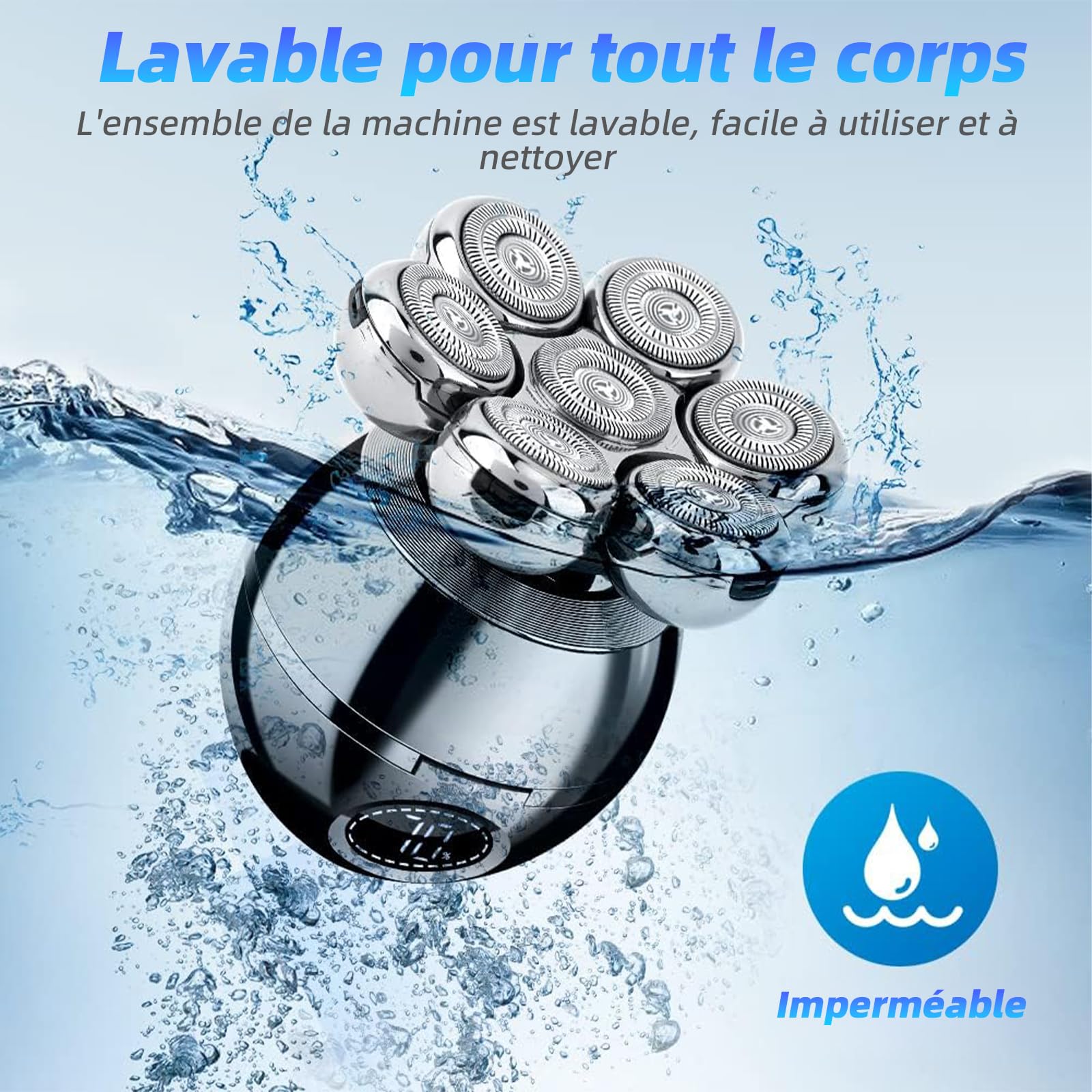 Rasoir Electriques Hommes, 6 in 1 Rasoirs à Têtes Rotatives, 7D Tondeuse Cheveux Hommes, IPX7 Étanche Rasoir Electriques Rechargeable Type-C et tondeuse nez Ave écran LED et Sec et Humide Portables
