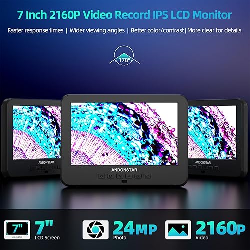 Miniatura 5 de Andonstar AD266S 20X-5000X Microscopio digital HDMI, 5 lentes 2160P UHD grabación de video, microscopio LCD de 7 pulgadas para adultos y niños, kit