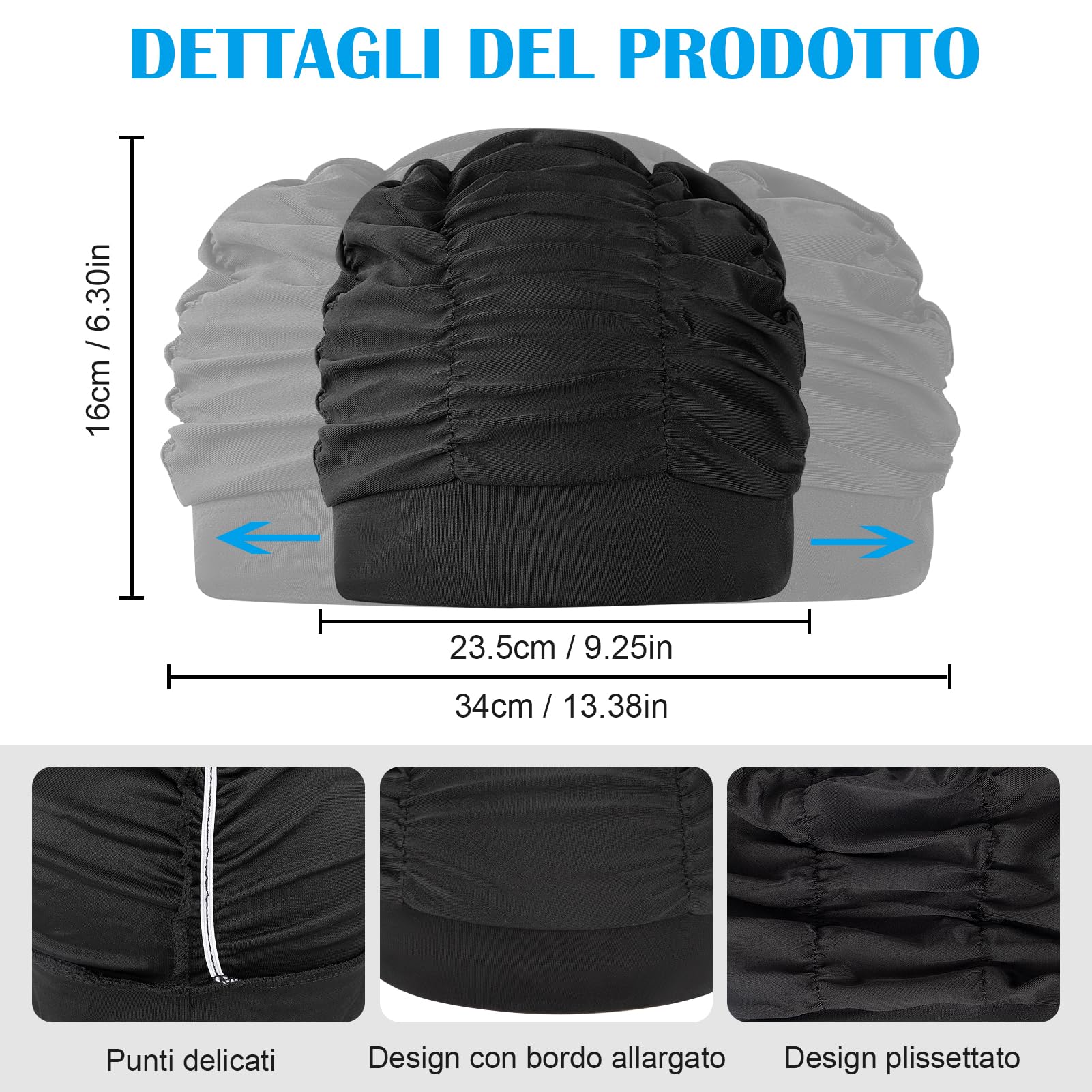 Kiiwah 2 Pezzi Cuffia da Nuoto per Adulti con Capelli Lunghi, Cuffia Piscina in Tessuto di Nylon Cappello Piscina Elastica e Comoda per Donna Uomo Bagno Nuoto e Sport