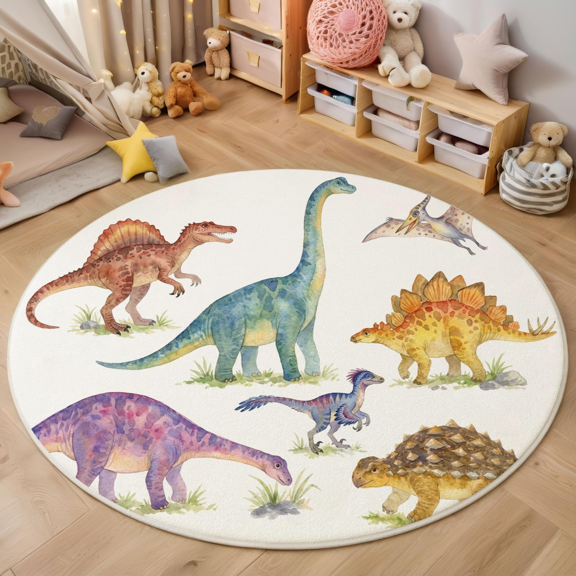 Tapis rond animaux illustrations chic en aquarelle pour sublimer la salle à manger