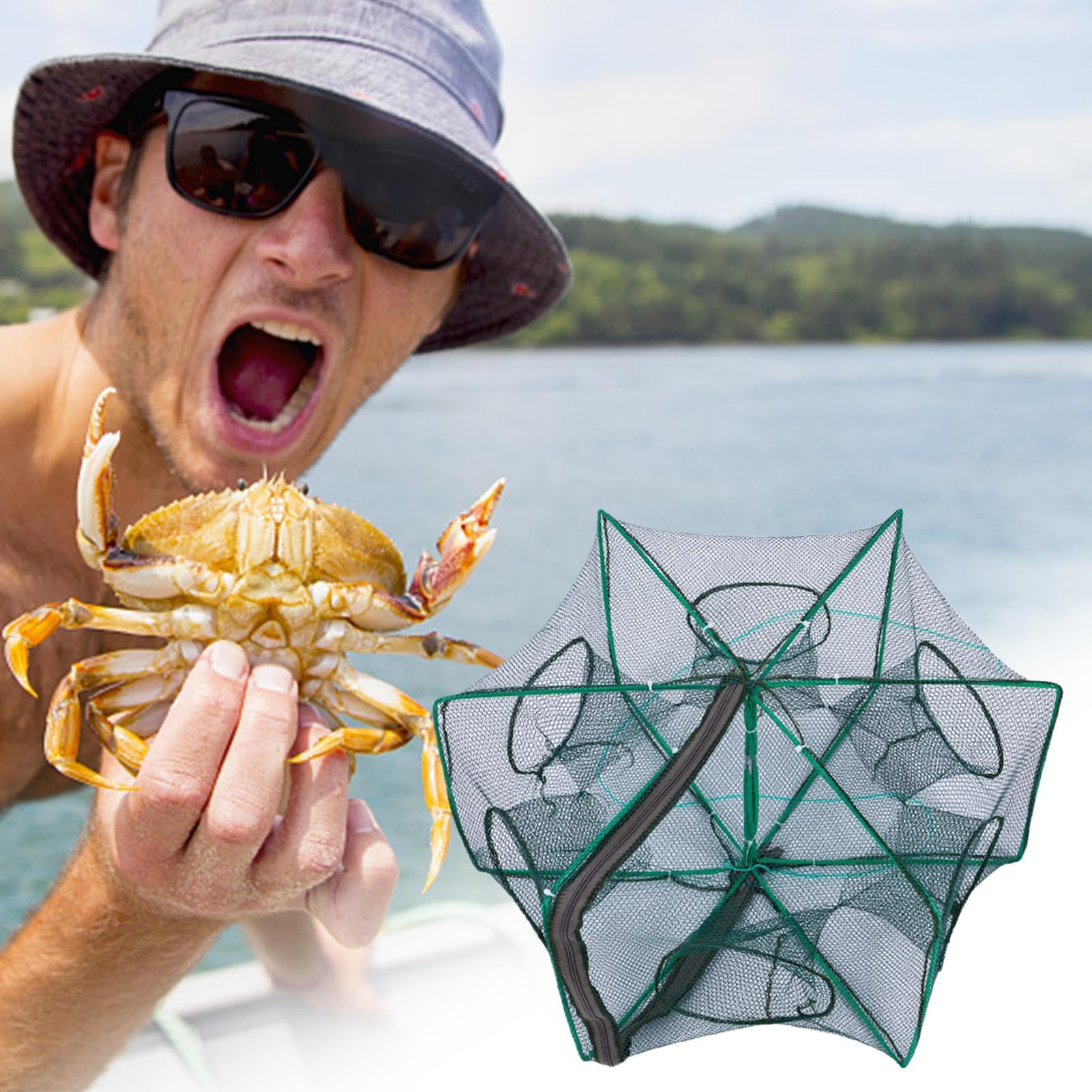 Trappola per pesci, gabbia pieghevole in nylon, resistente, a prova di fuga, trappola da pesca portatile, per lago, gamberetti, kayak, spiaggia, stagni