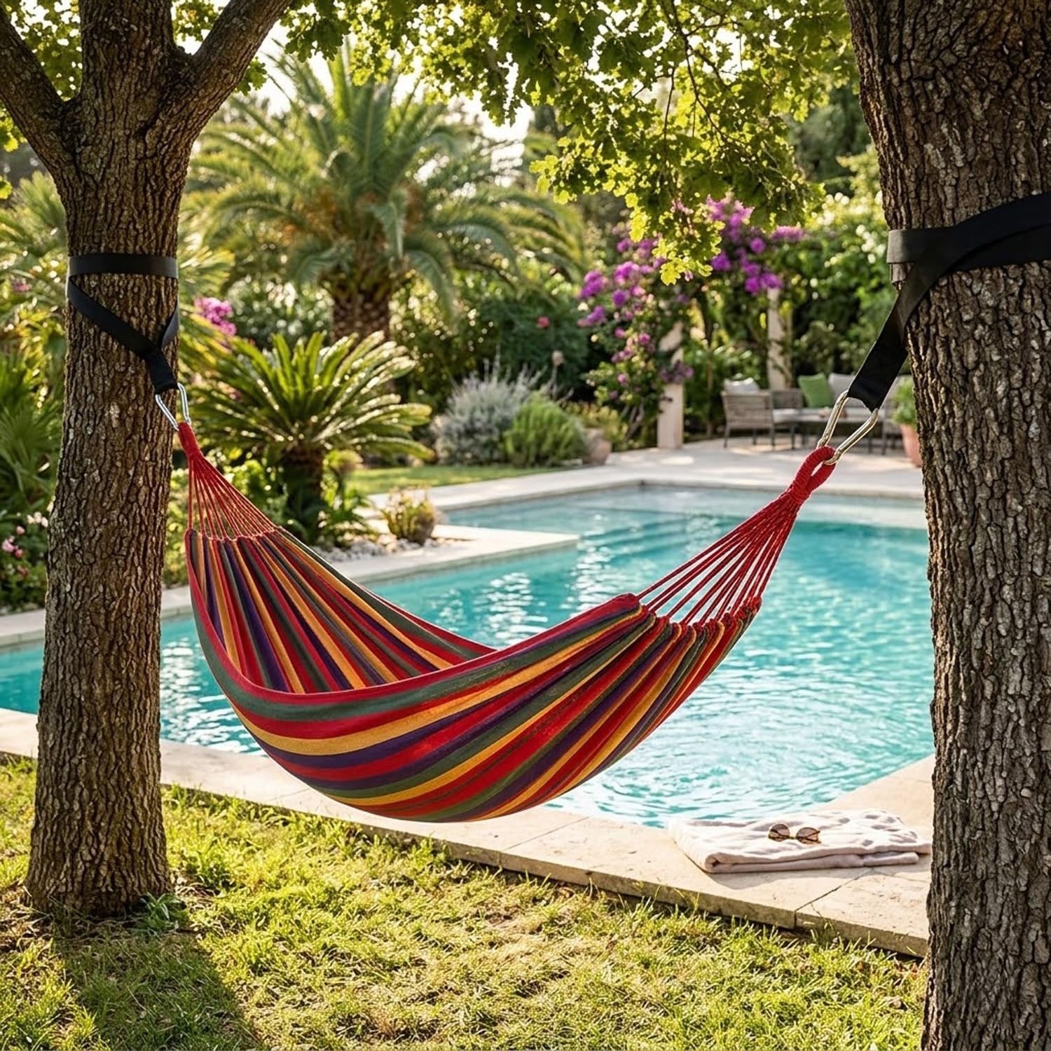Amaca Da Esterno E Camping Con Borsa Da Trasporto Cinghie E Moschettoni Compresi Design Anti Ribaltamento Cotone Resistente Portata 300 Kg 210 x 150 Cm Rosso