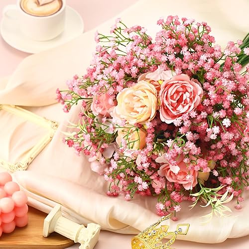 Miniatura 24 de Janinka 50 flores artificiales de aliento de bebé, flores artificiales de gypsophila de 20.8 pulgadas, tacto real, ramo de gypsophila falsa