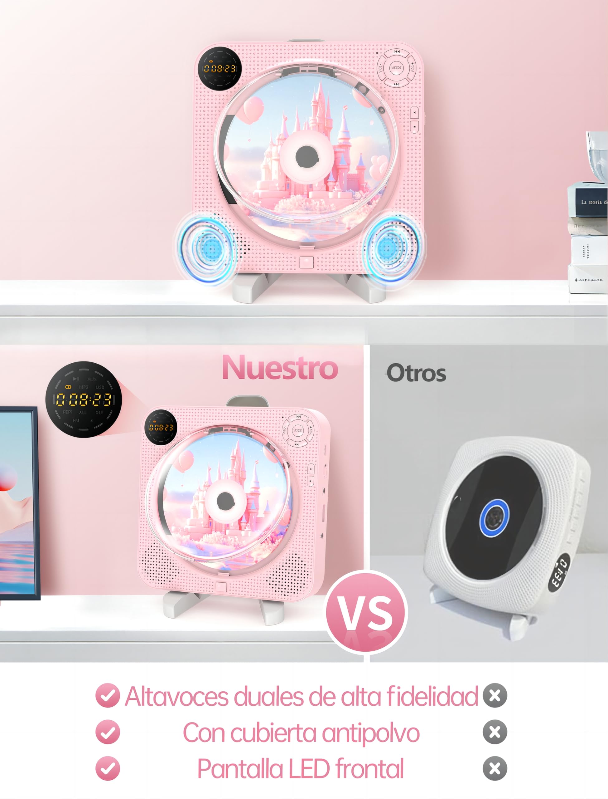 Arafuna Reproductor CD portatil, Bluetooth CD Player para el hogar con Altavoces Pantalla LCD y Mando a Distancia, Aupports FM Radio/AUX in/USB/Headphone Jack