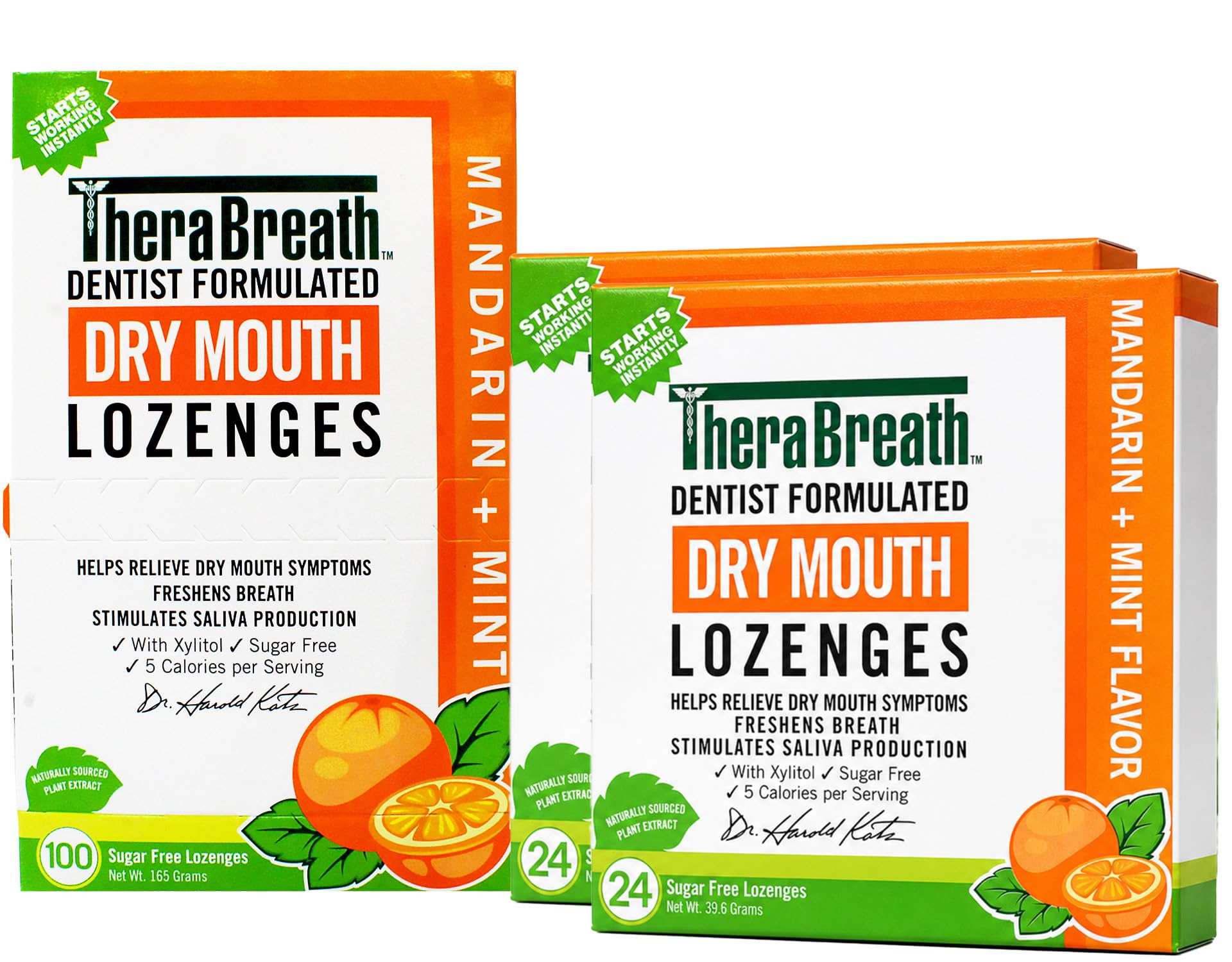 TheraBreath Dry Mouth Lozenges Kit 100 Ct + 2x24 Ct Mandarin Mint Flavor