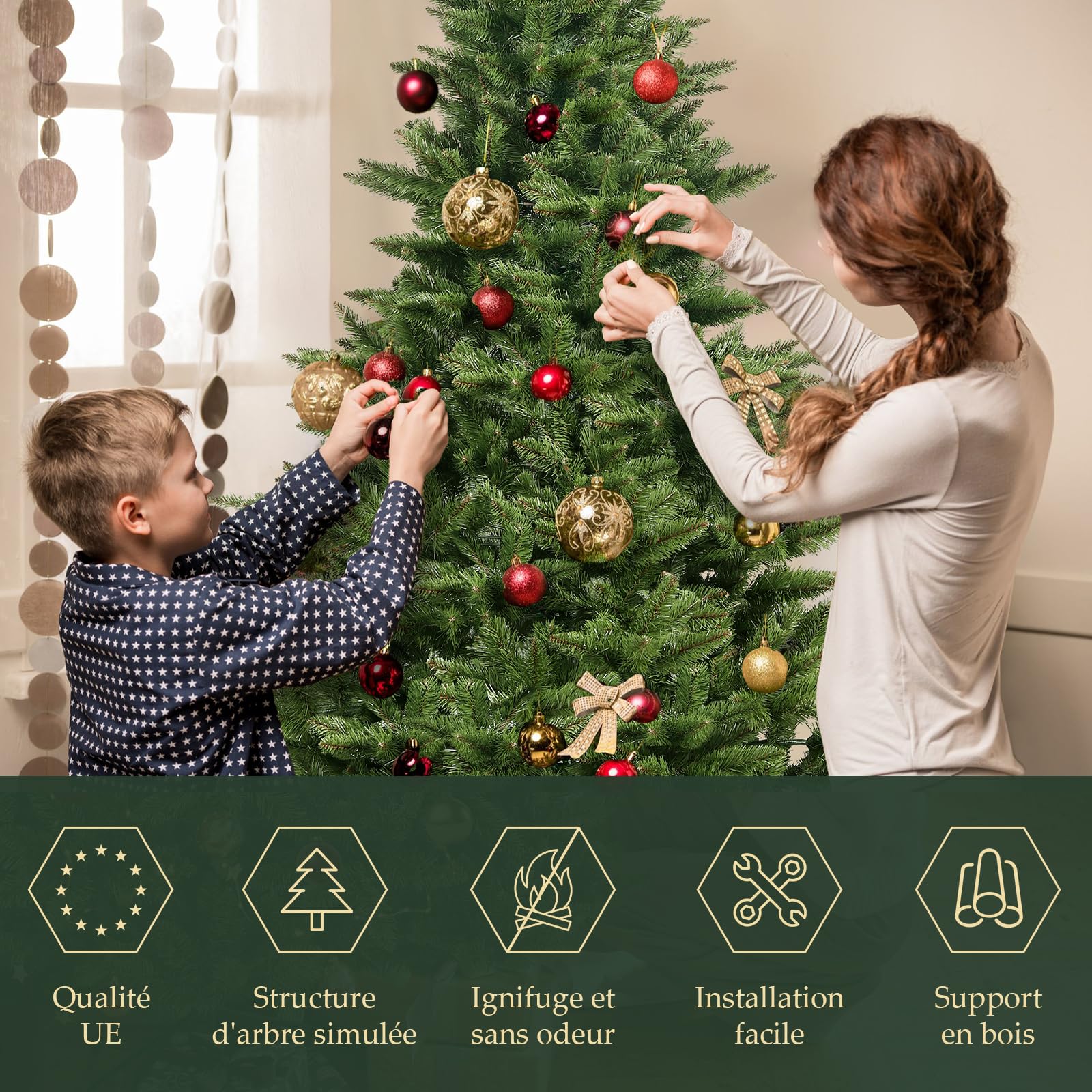 SALCAR Sapin de Noël Artificiel à 560 Pointes, 180 cm, système de Parasol Pliant, Support en Bois, Ø124 cm surdimensionné (Vert)
