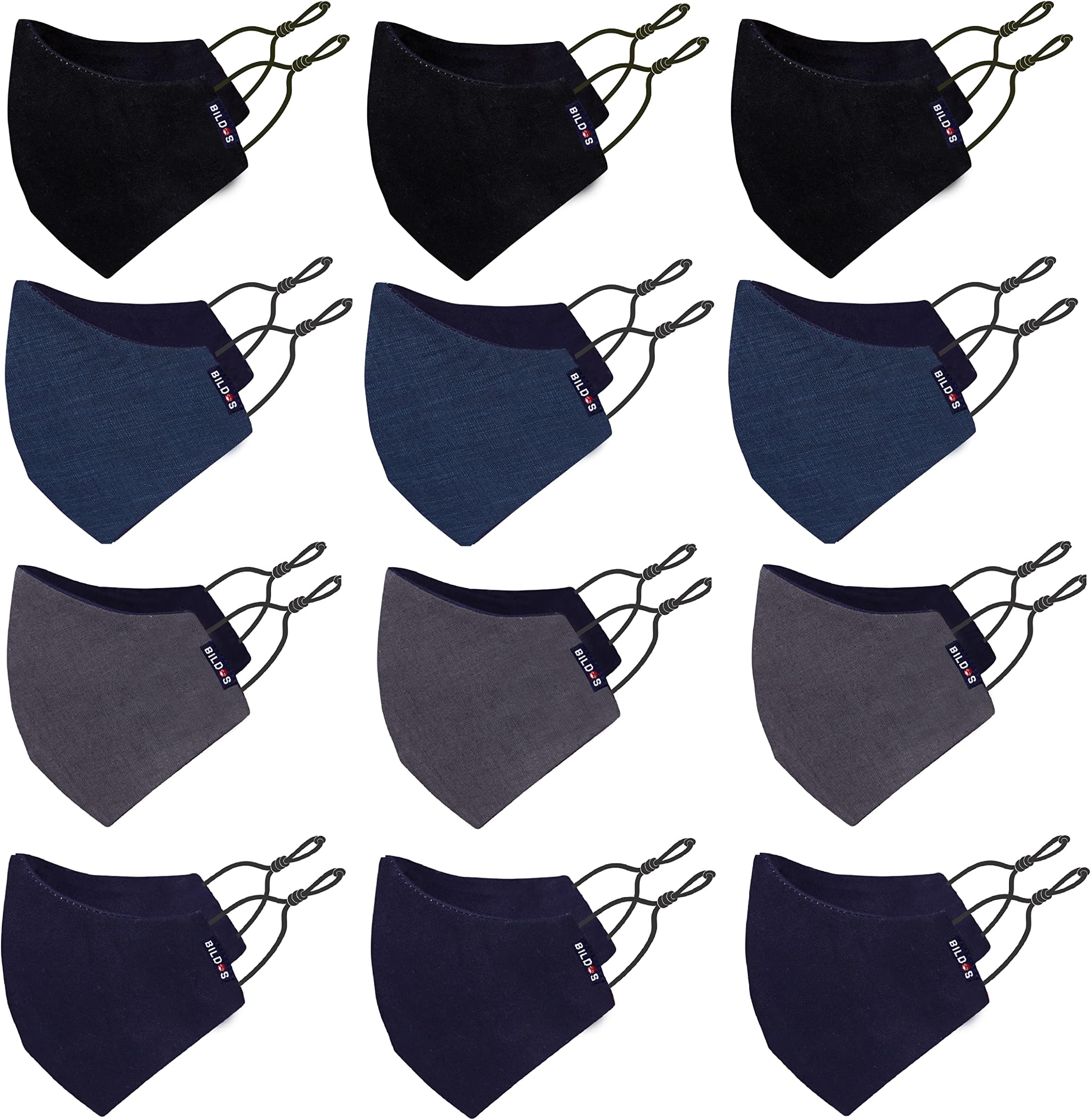 Unisex Dark Colored Cotton Mask With Adjustable Earloop - Pack of 12
