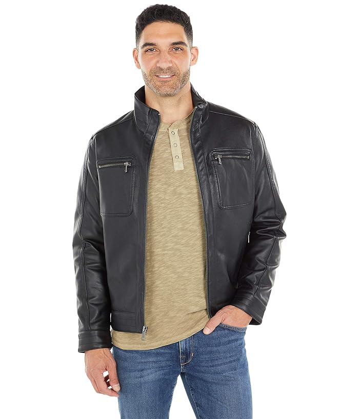 cole haan men's leather trucker jacket