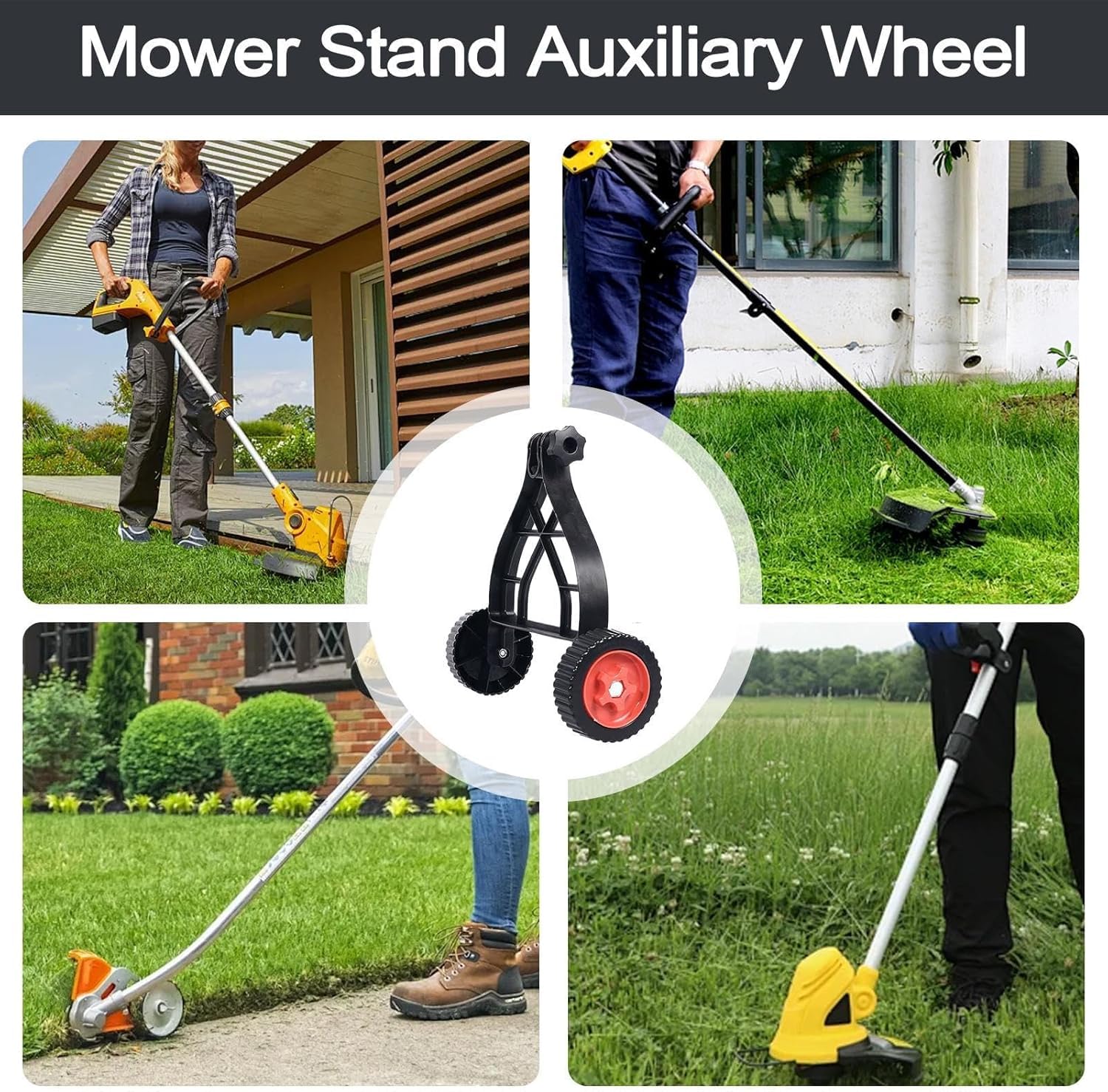 Accesorio de Rueda para Desbrozadora de Hilo, Rueda Auxiliar de Cortacésped, Ruedas de Soporte Ajustables de Desbrozadora Comedora de Hierba para Jardinería