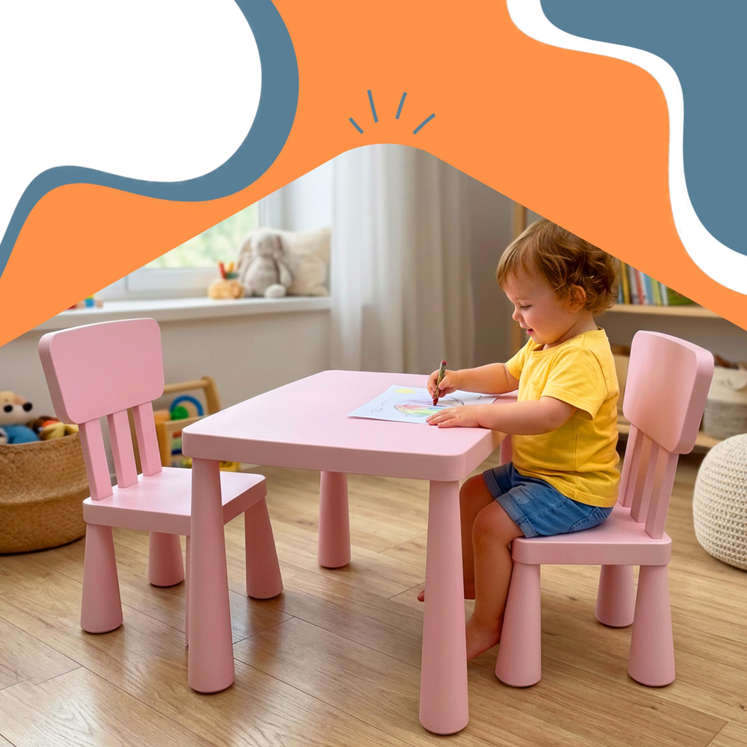 Relaxdays Kindersitzgruppe, 1 Kindertisch, 2 Stühle, abwischbar, rosa